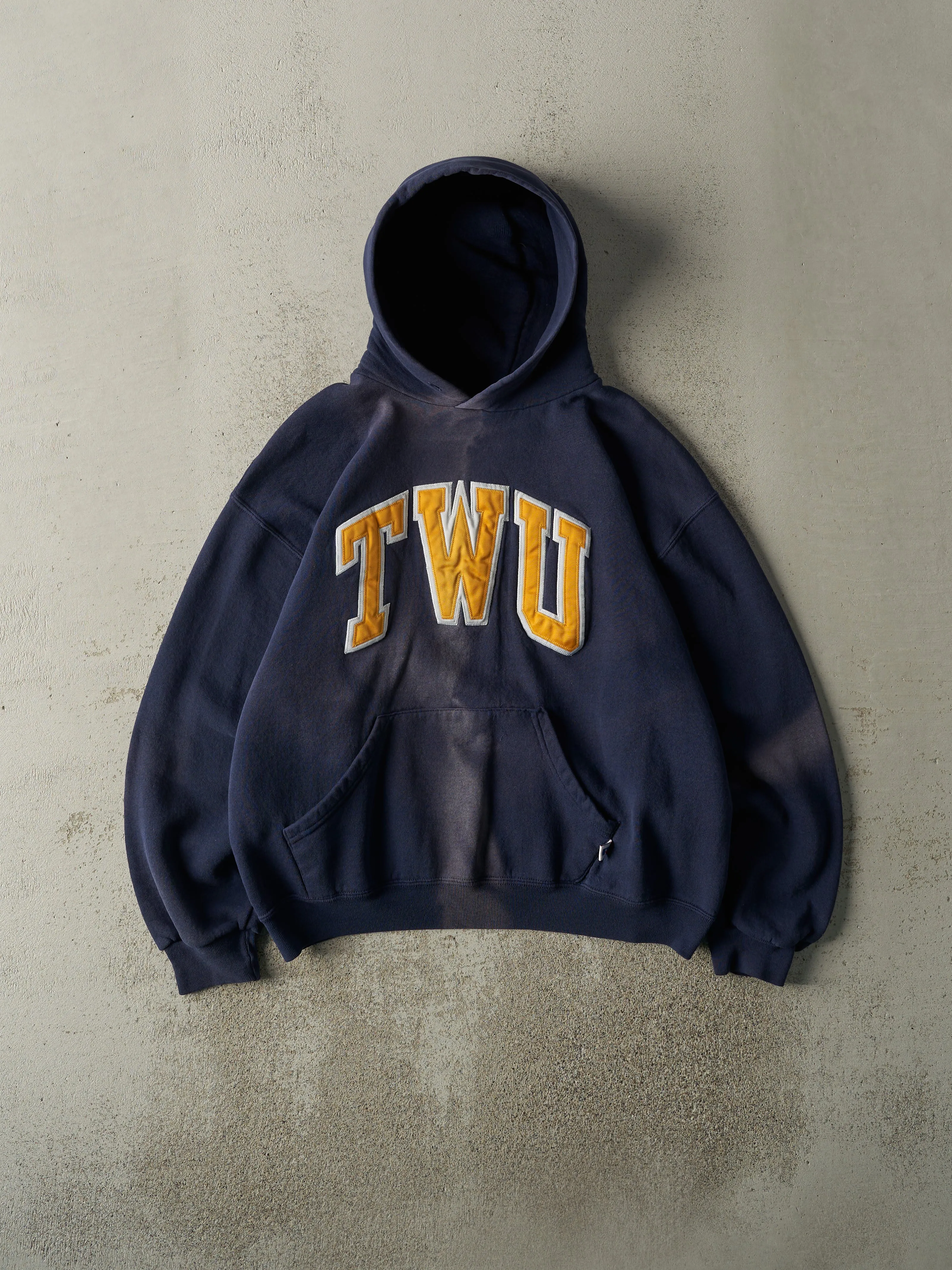 Vintage 90s Navy Blue TWU Russell Athletic Hoodie (L) sold by Rebalance Vintage