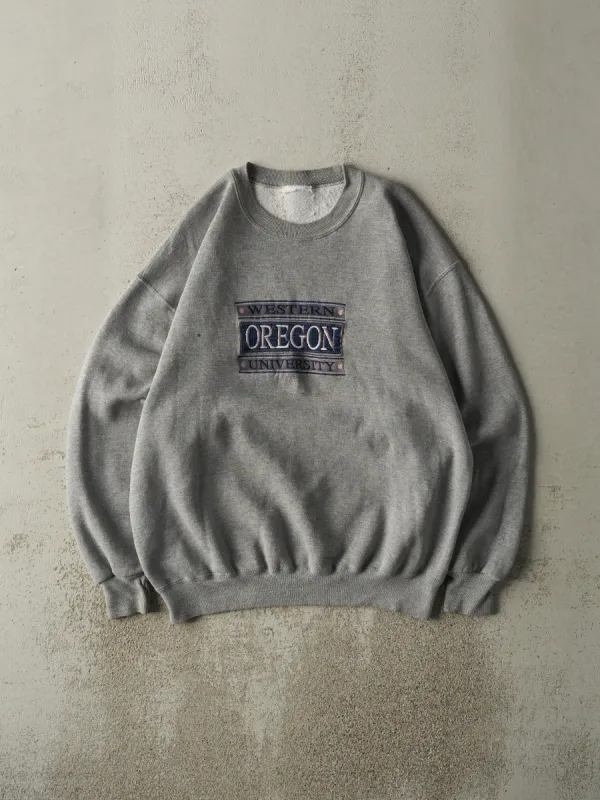 Vintage 90s Grey Embroidered Western Oregon University Crewneck (L) sold by Rebalance Vintage