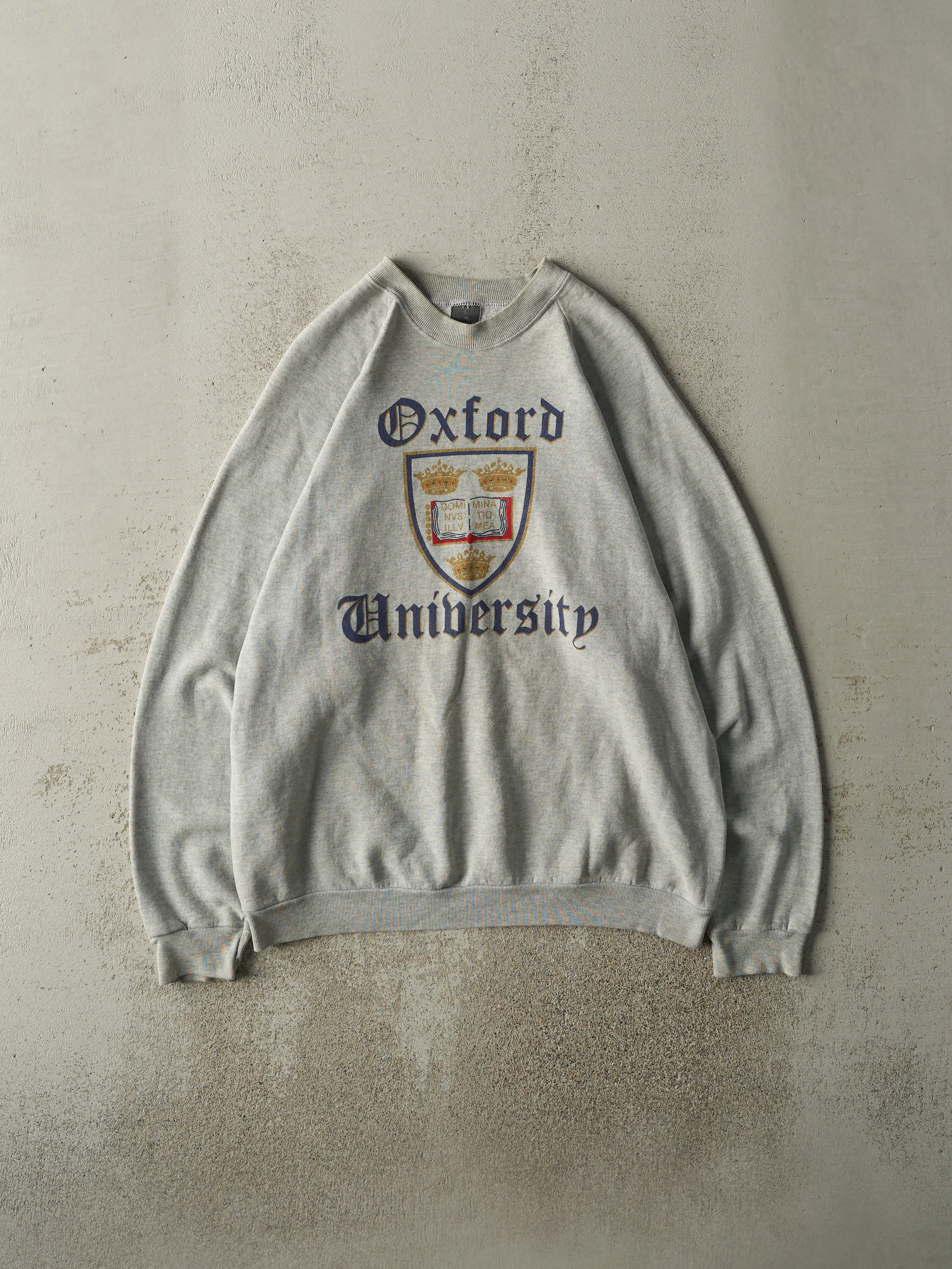 Vintage 90s Heather Grey Oxford University Crewneck (L) sold by Rebalance Vintage