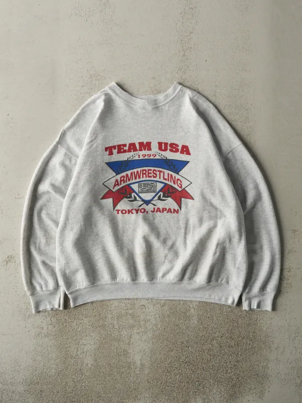 Vintage 99' Heather Grey Team USA Armwrestling Boxy Crewneck (L/XL) sold by Rebalance Vintage