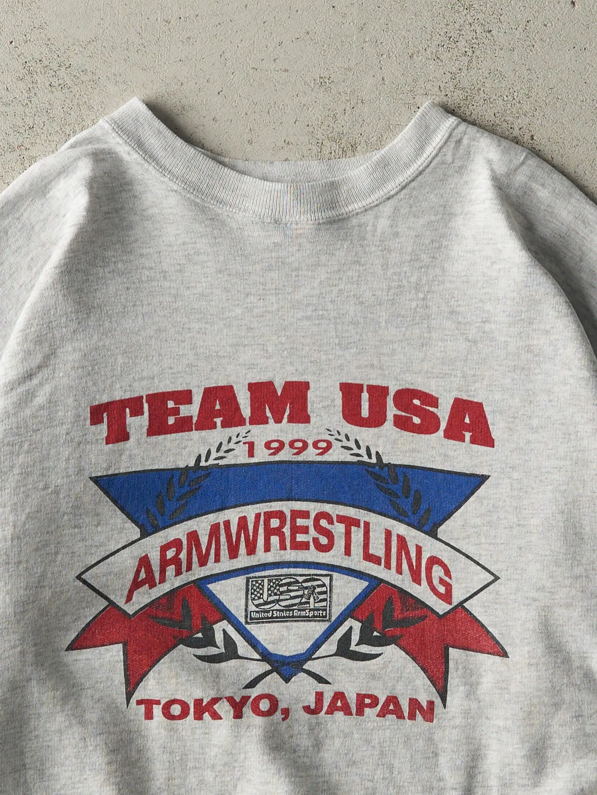 Vintage 99' Heather Grey Team USA Armwrestling Boxy Crewneck (L/XL) sold by Rebalance Vintage product image thumbnail 2