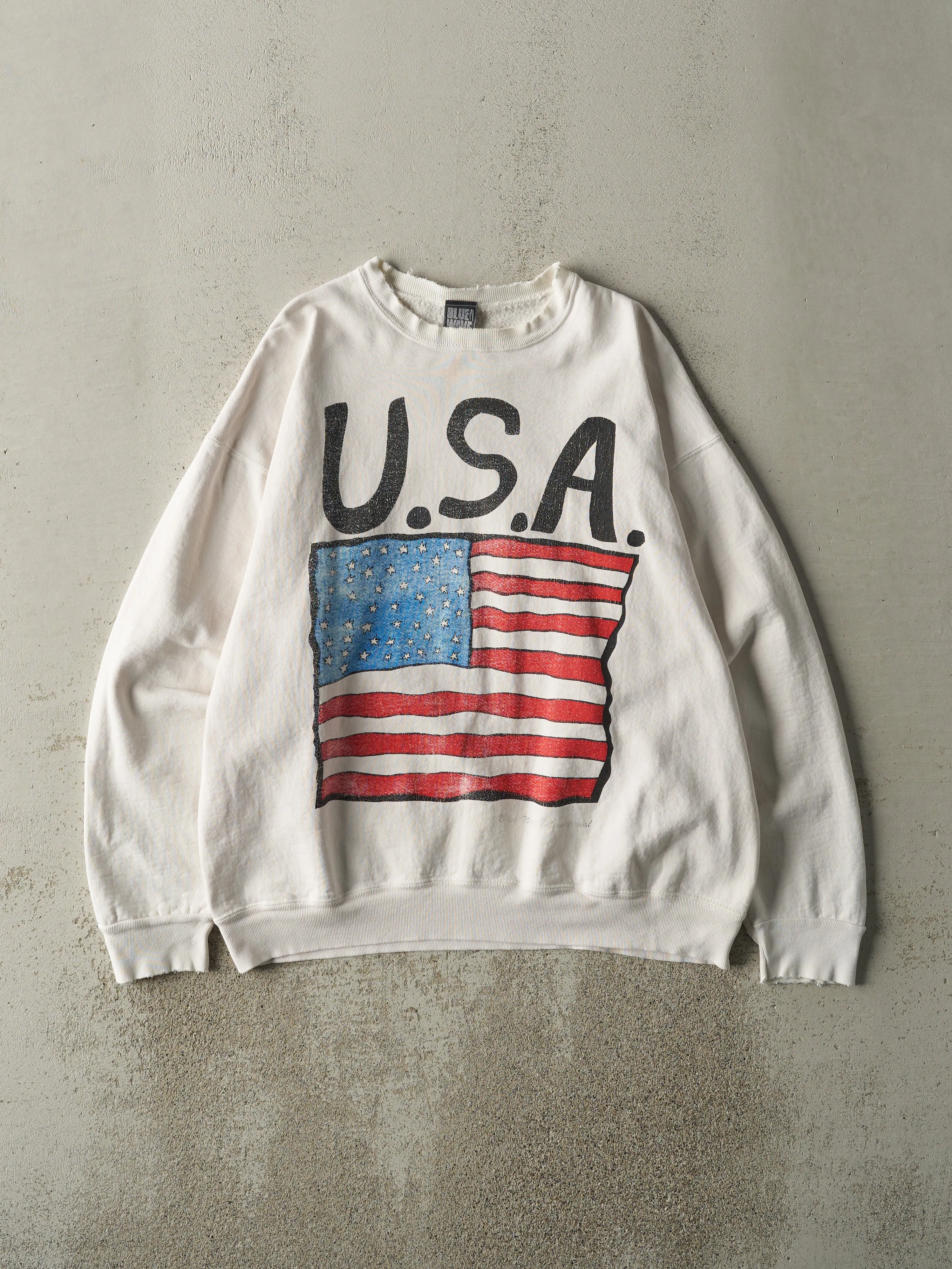 Vintage 90s White USA Flag Crewneck (L) sold by Rebalance Vintage