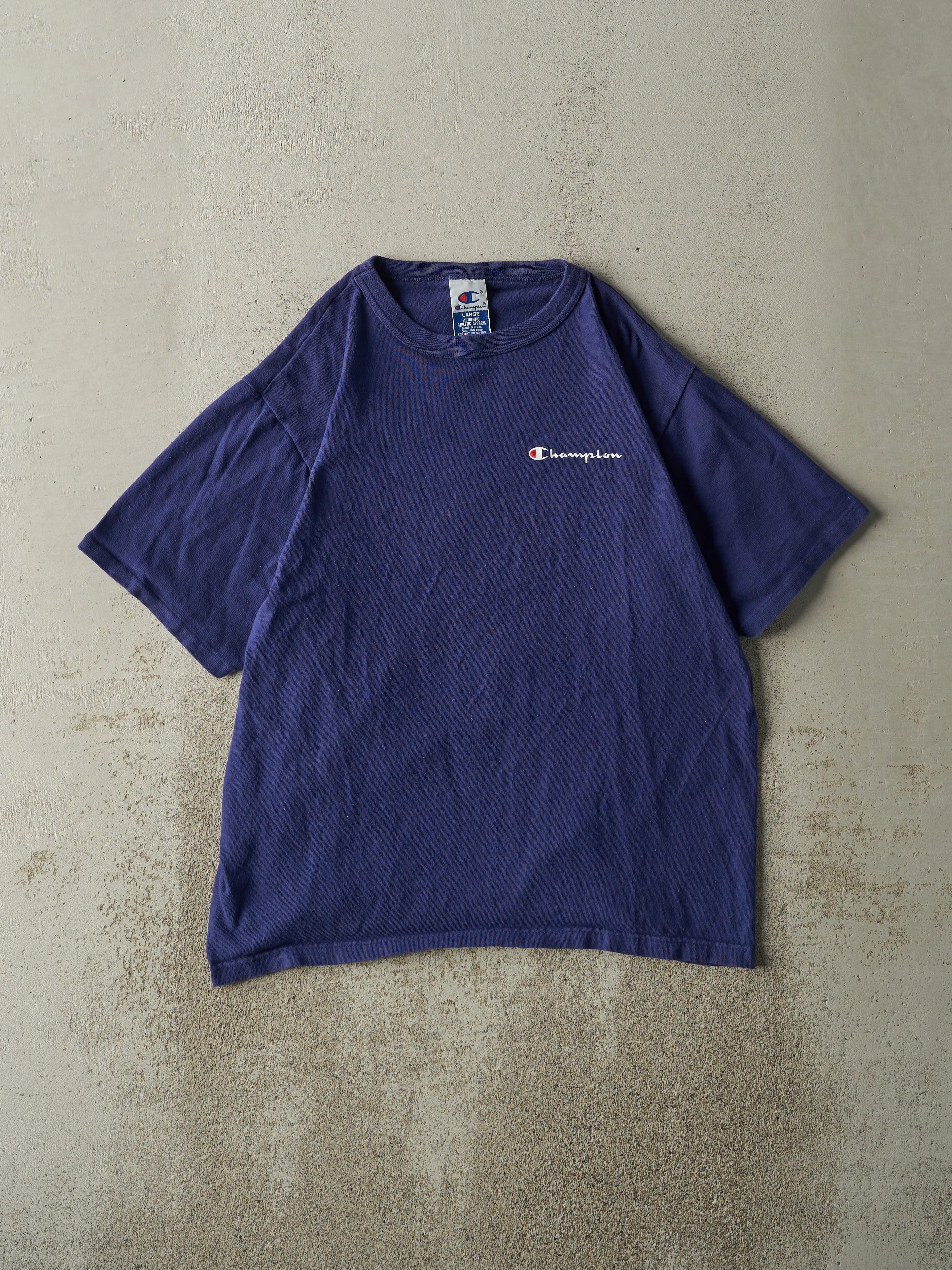 Vintage 90s Navy Blue Champion Tee (M) sold by Rebalance Vintage