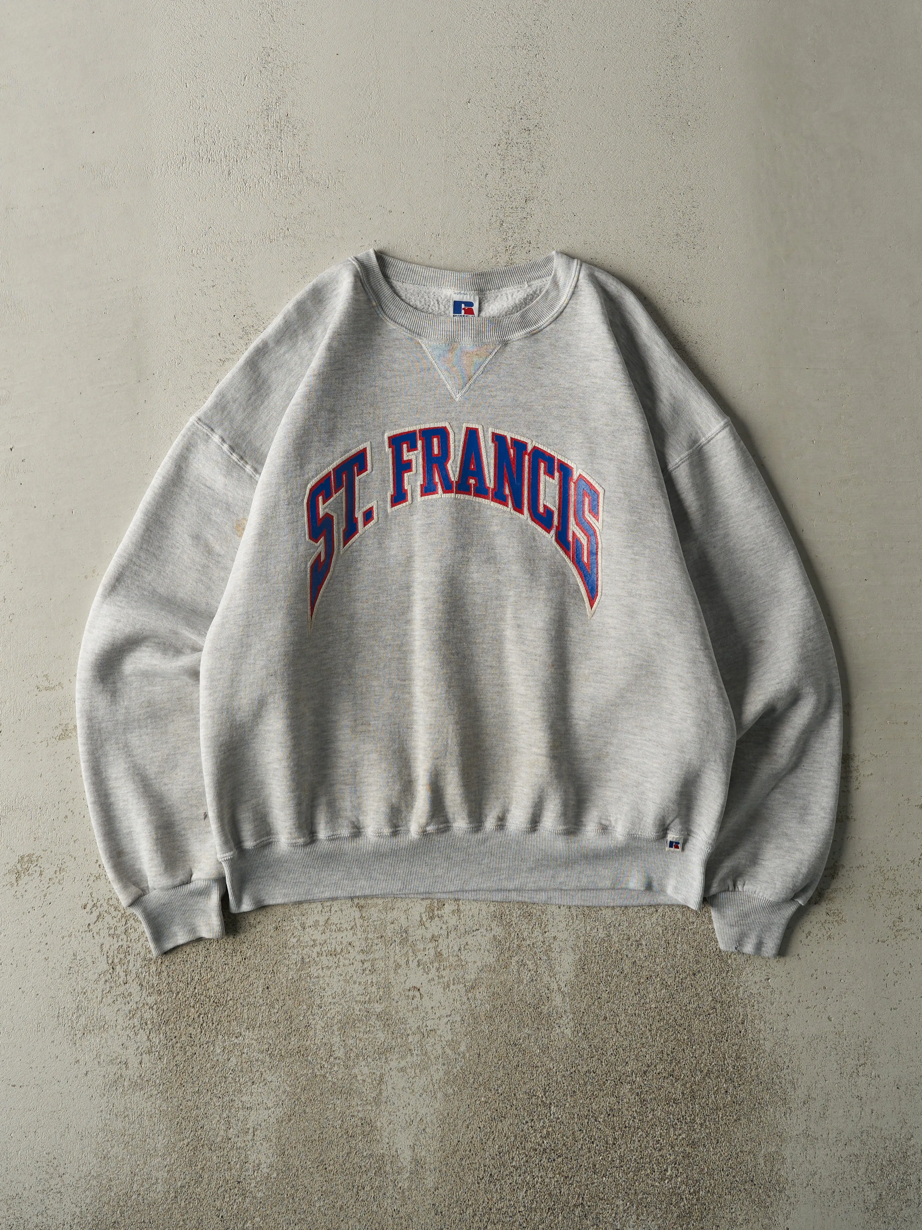Vintage 90s Heather Grey St. Francis Russell Athletic Crewneck (L) sold by Rebalance Vintage