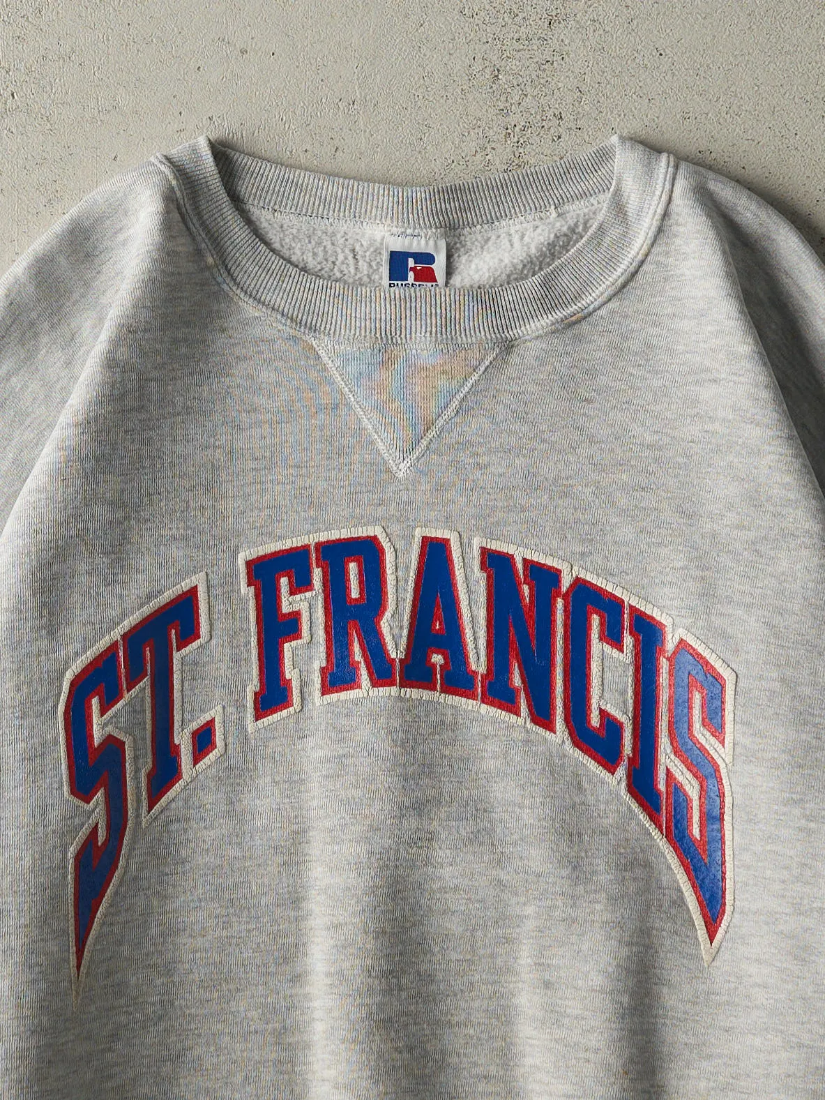 Vintage 90s Heather Grey St. Francis Russell Athletic Crewneck (L) sold by Rebalance Vintage product image thumbnail 2