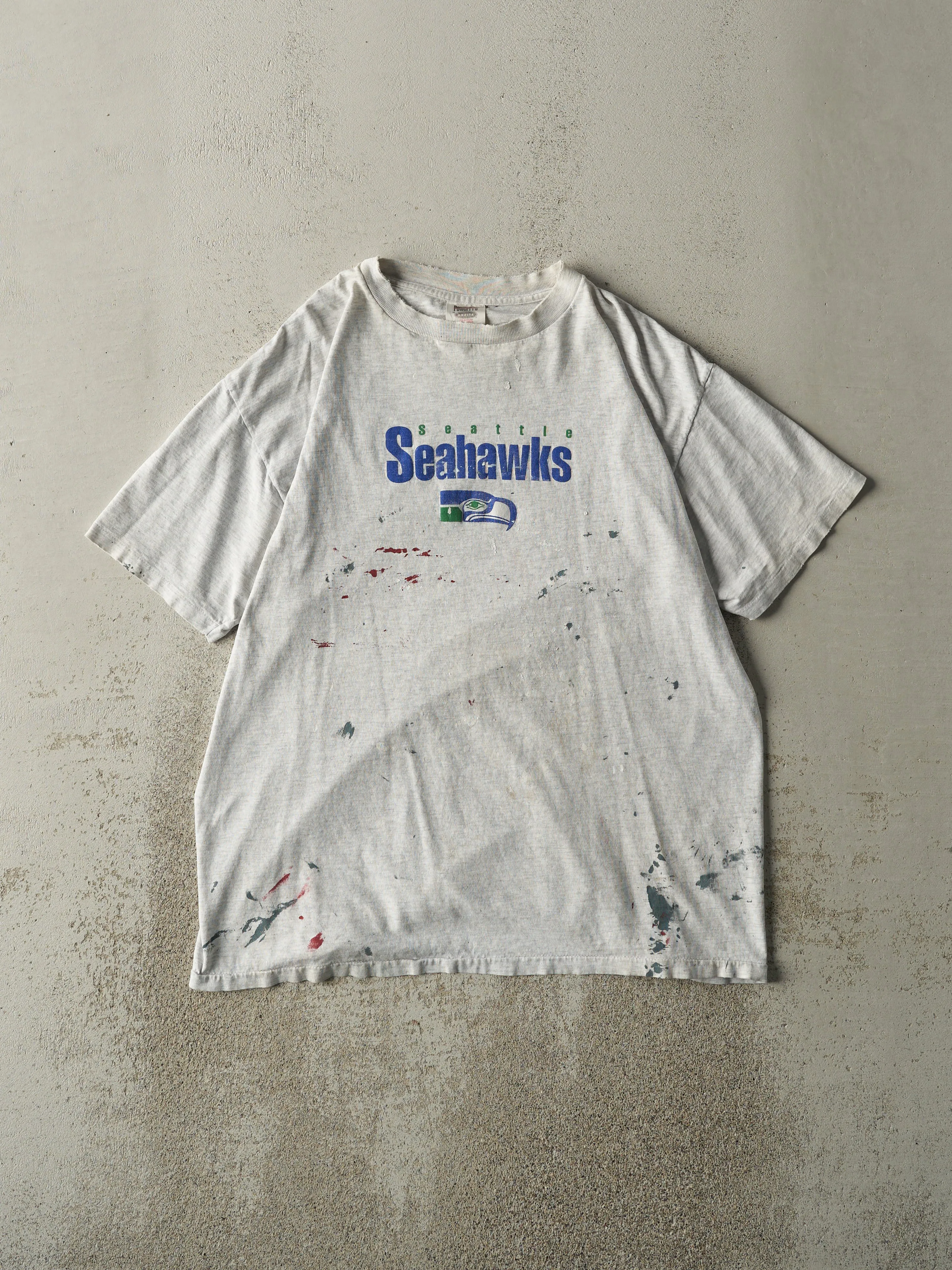 Vintage 90s Heather Grey Seattle Seahawks Single Stitch Tee (L) sold by Rebalance Vintage