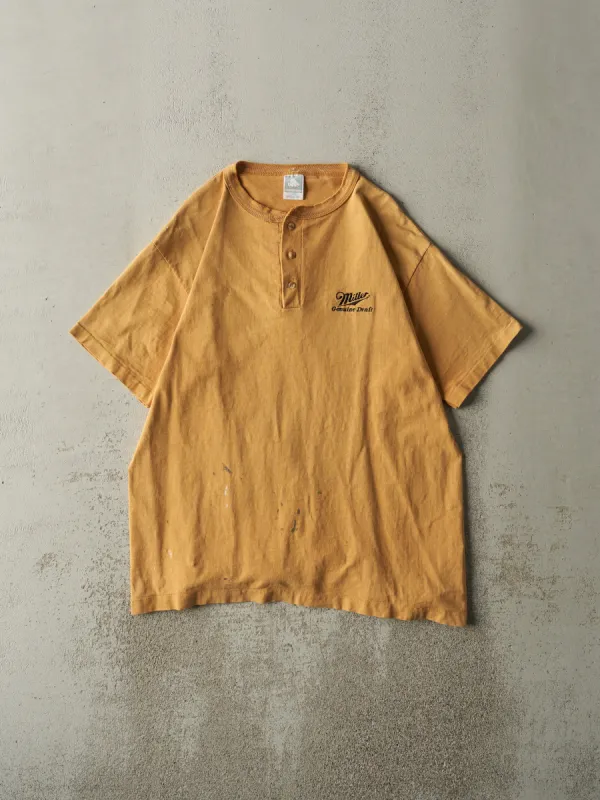 Vintage 90s Yellow Miller Genuine Draft Embroidered Quarter Button Tee (M) sold by Rebalance Vintage