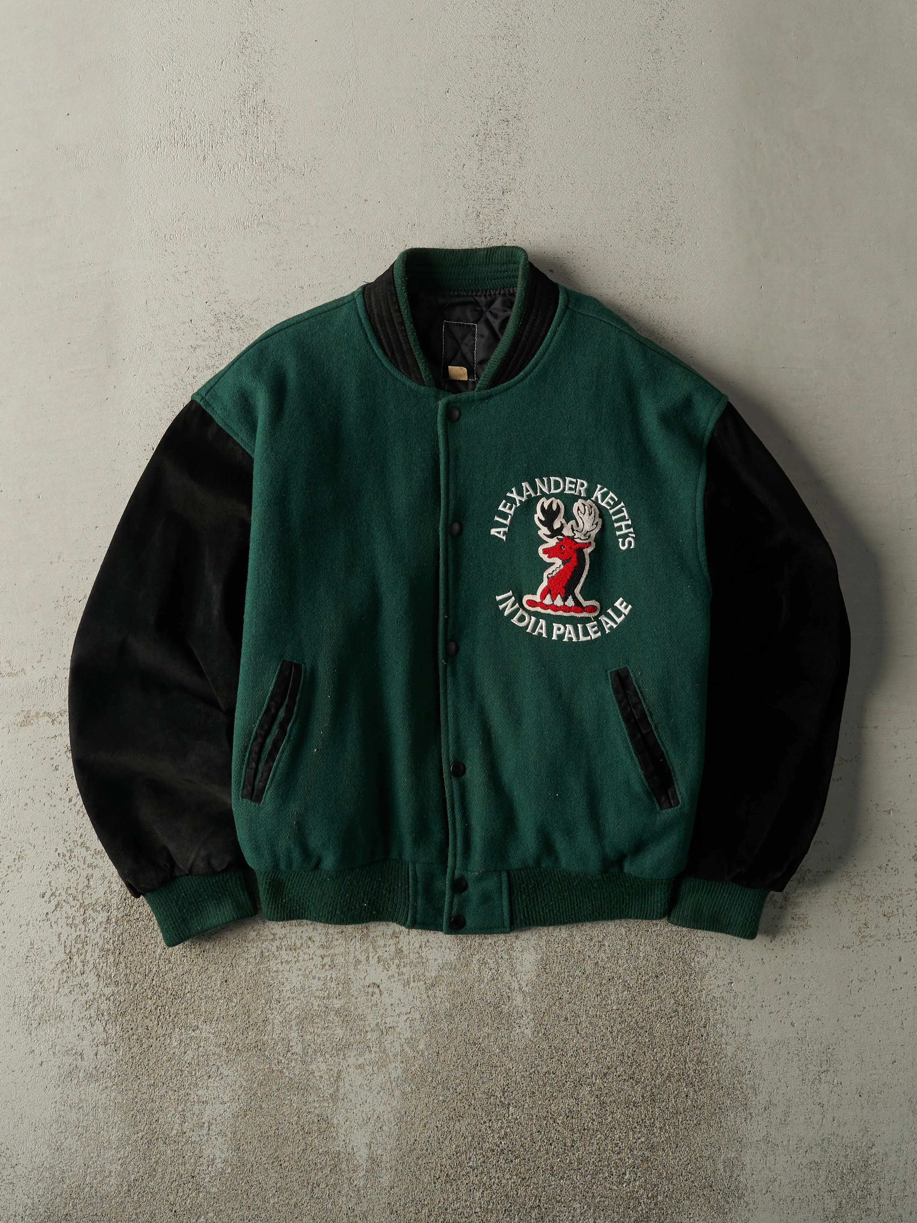 Vintage 90s Green & Black Alexander Keiths Varsity Jacket (L) sold by Rebalance Vintage