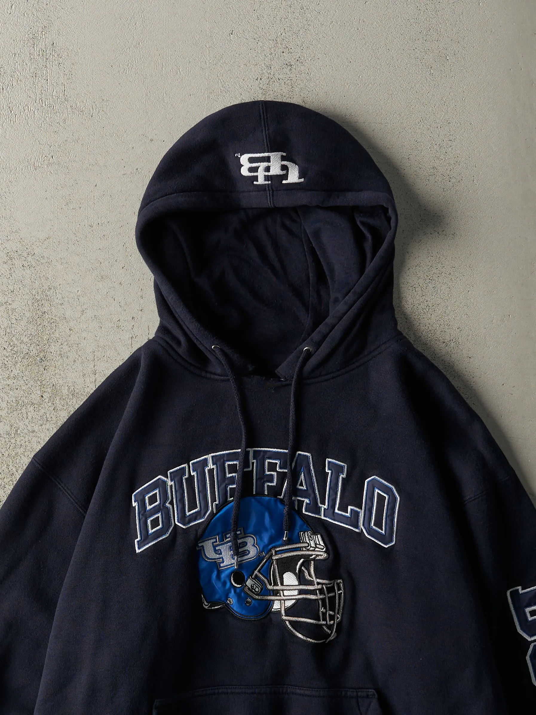 Vintage Y2K Navy Blue University of Buffalo Bulls Embroidered Champion Hoodie (L) sold by Rebalance Vintage product image thumbnail 4