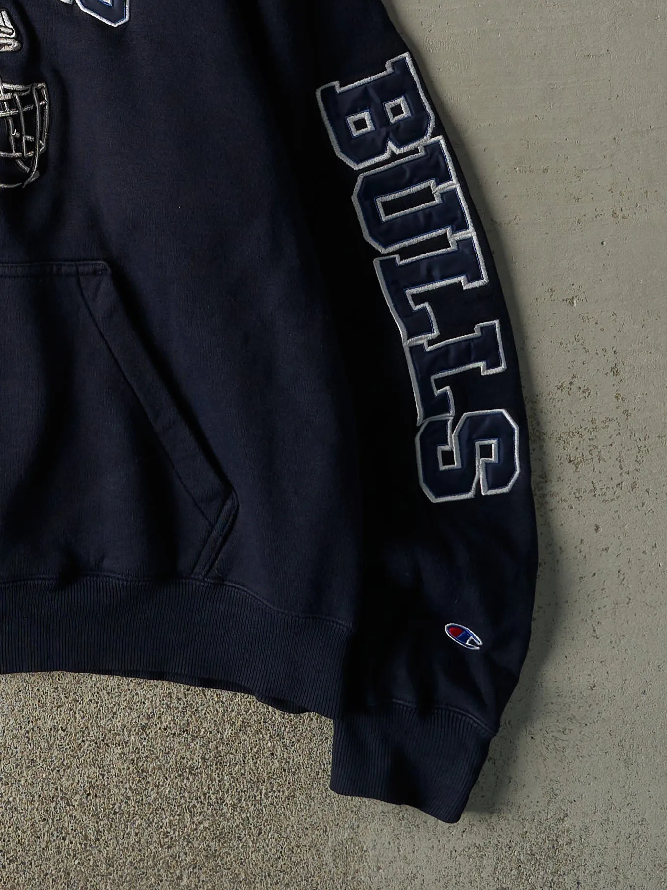 Vintage Y2K Navy Blue University of Buffalo Bulls Embroidered Champion Hoodie (L) sold by Rebalance Vintage product image thumbnail 3