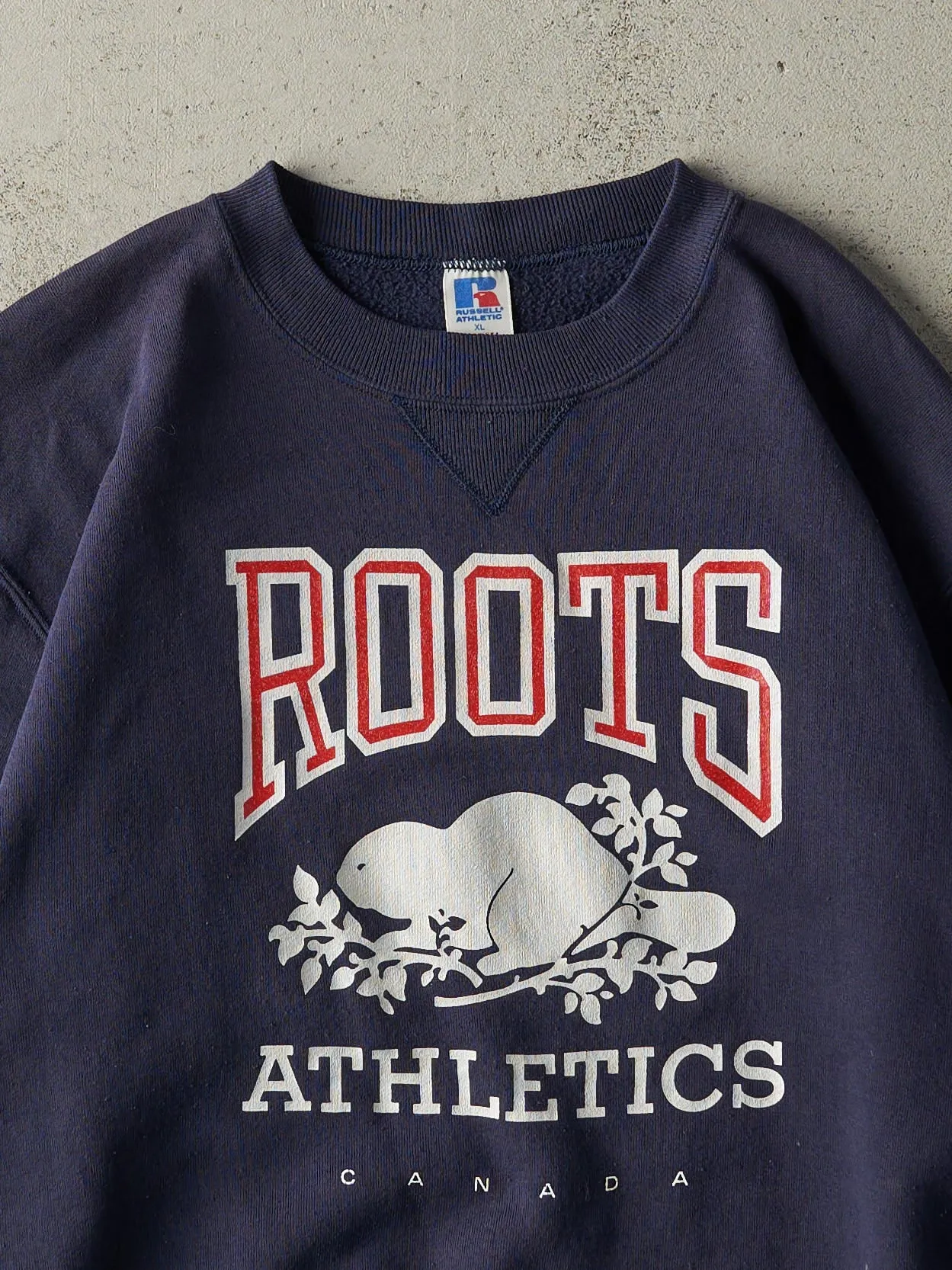 Vintage 90s Navy Blue Russell Athletic Roots Crewneck (L) sold by Rebalance Vintage product image thumbnail 2