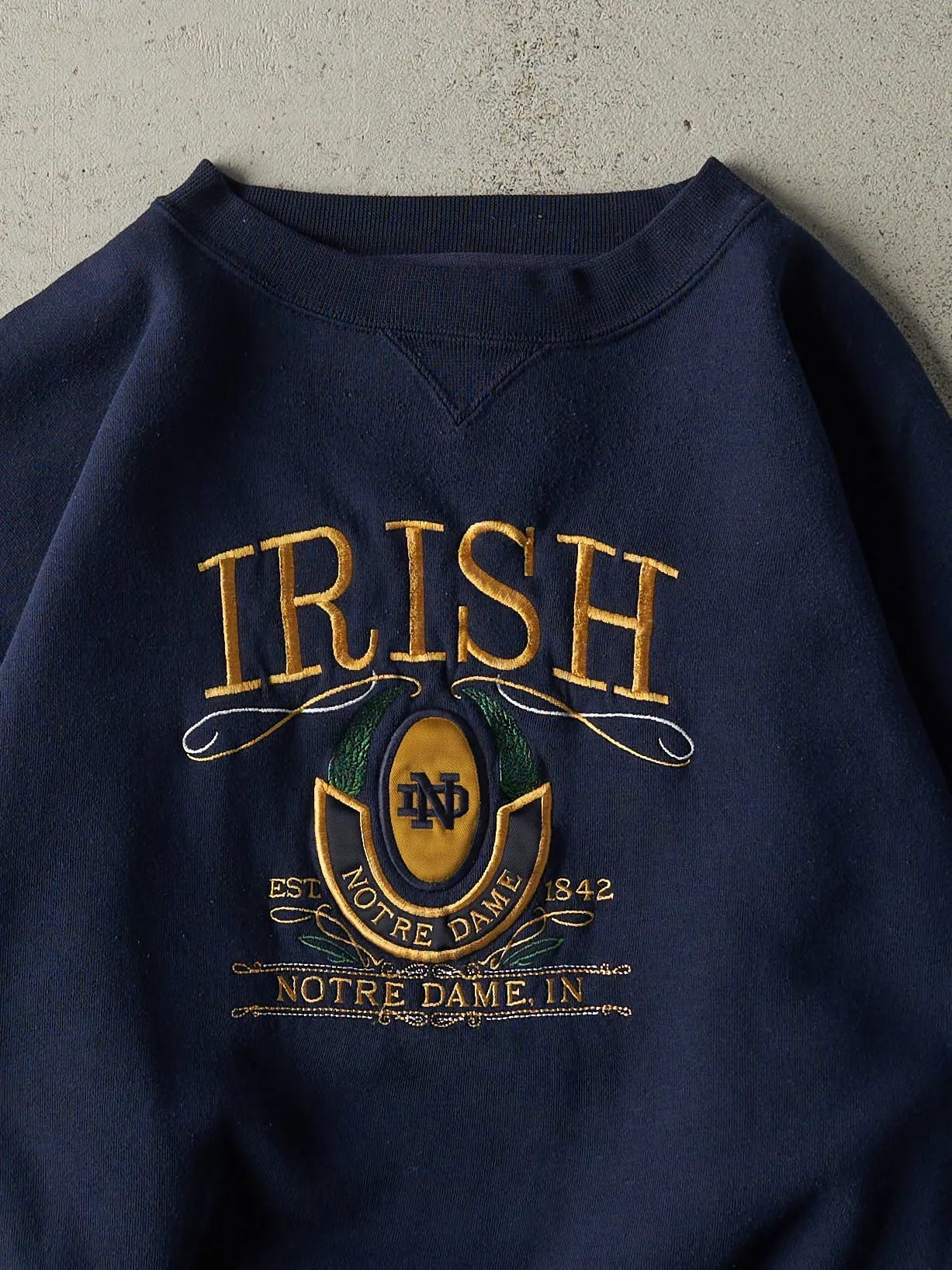 Vintage 90s Navy Blue Notre Dame Fighting Irish Crewneck (L/XL) sold by Rebalance Vintage product image thumbnail 2