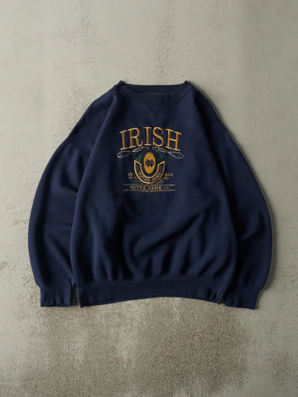Vintage 90s Navy Blue Notre Dame Fighting Irish Crewneck (L/XL) sold by Rebalance Vintage