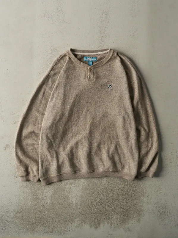 Vintage 90s Brown Embroidered Big Dogs Quarter Button Knit Crewneck (L) sold by Rebalance Vintage