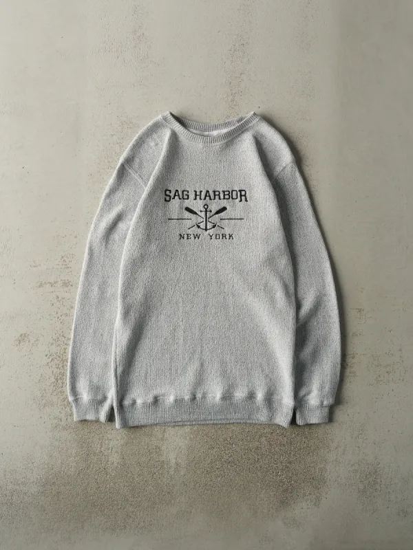 Vintage Y2K Grey Sag Harbour New York Weaved Crewneck (S/M) sold by Rebalance Vintage
