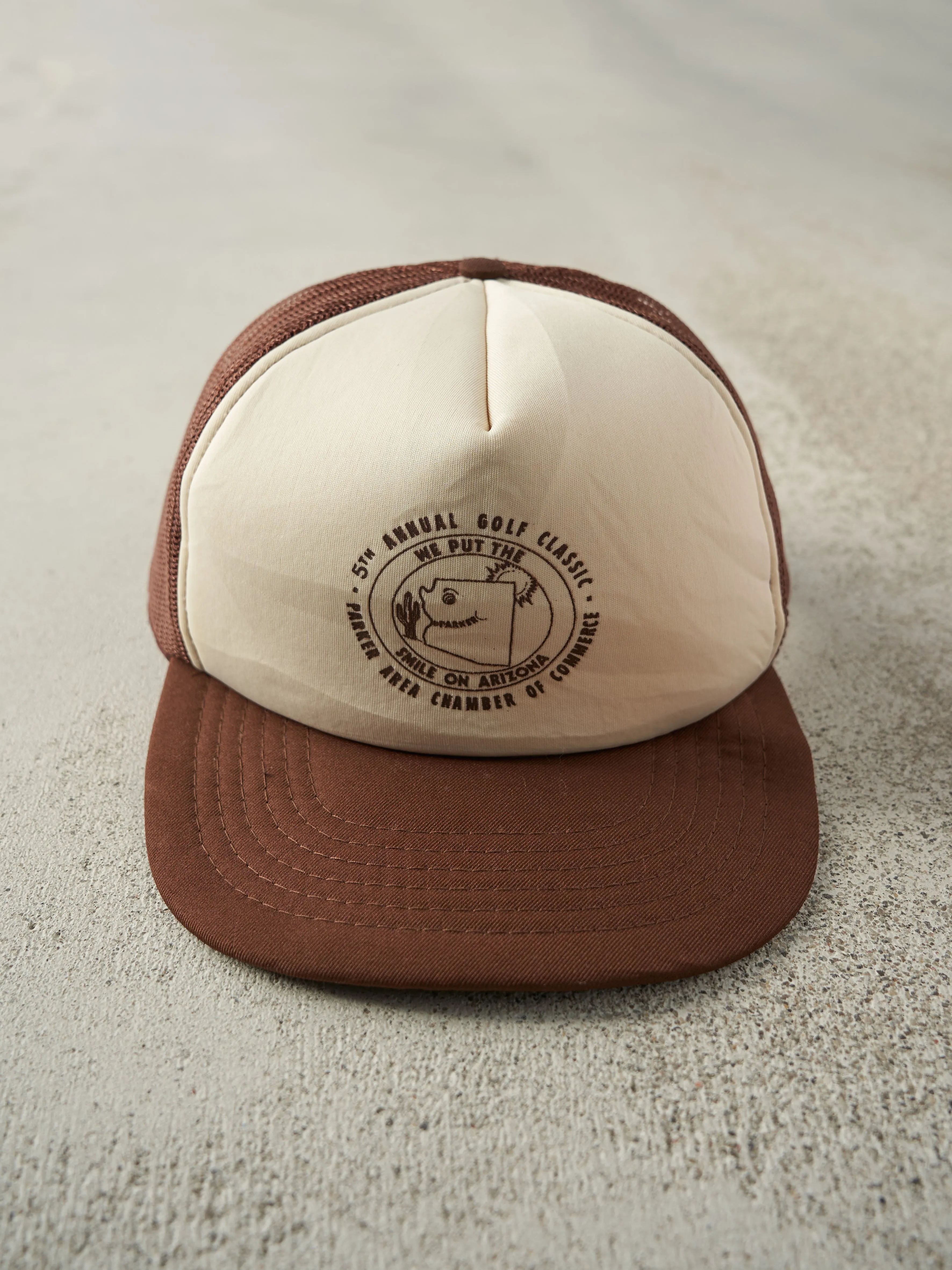 Vintage 80s Brown Golf Classics Tournament Foam Trucker Hat sold by Rebalance Vintage