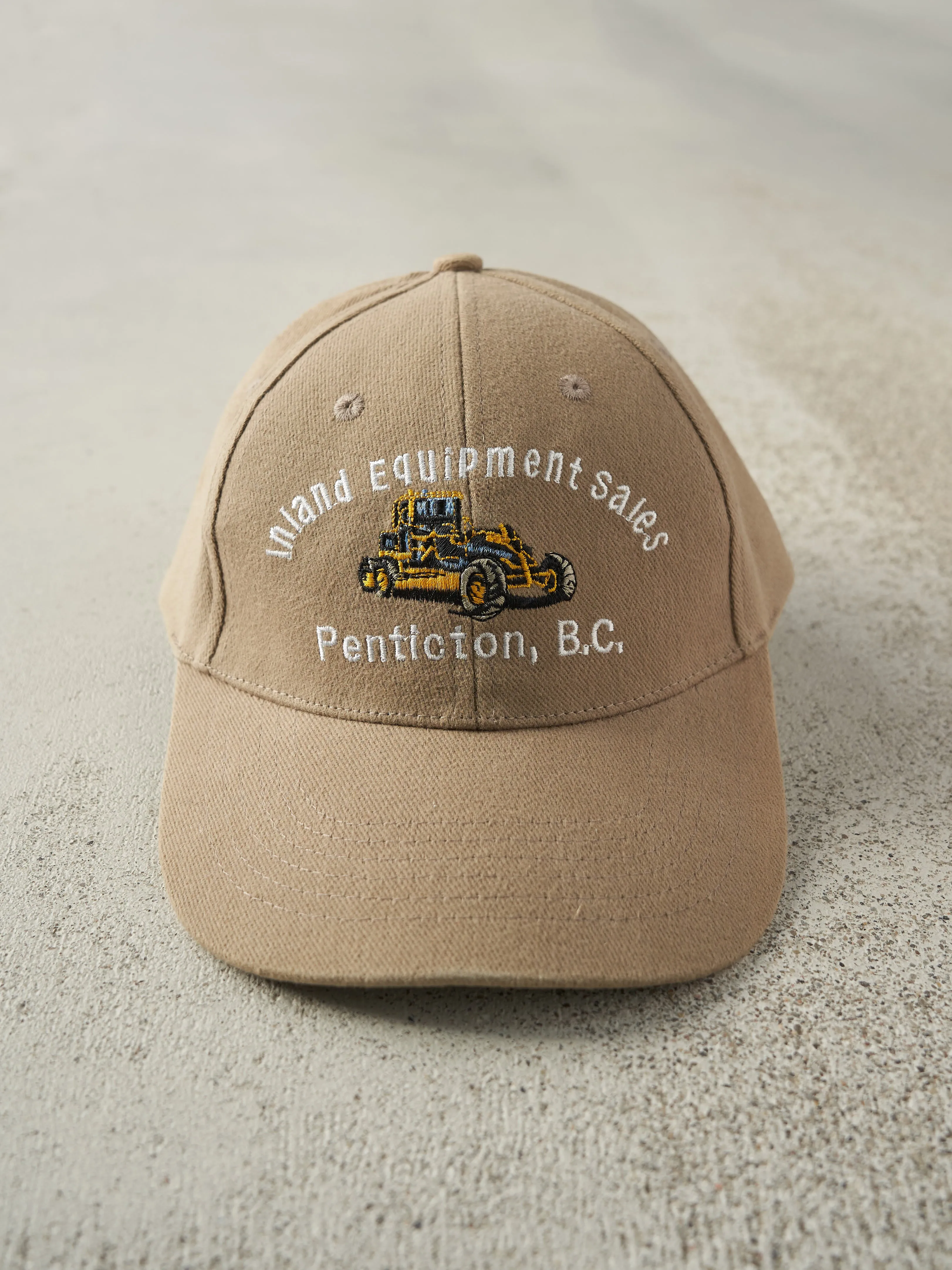 Vintage 90s Beige Inland Equipment Sales Embroidered Strap Back Hat sold by Rebalance Vintage