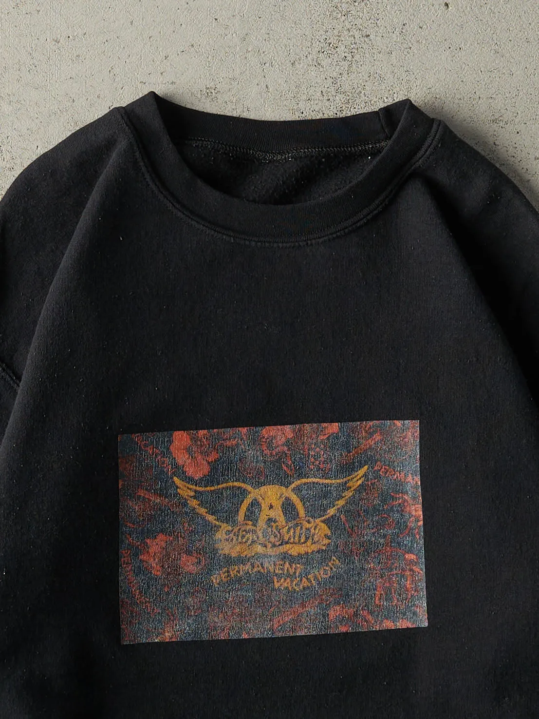 Vintage 90s Black Aerosmith Permenant Vacation Bootleg Crewneck (S/M) sold by Rebalance Vintage product image thumbnail 2