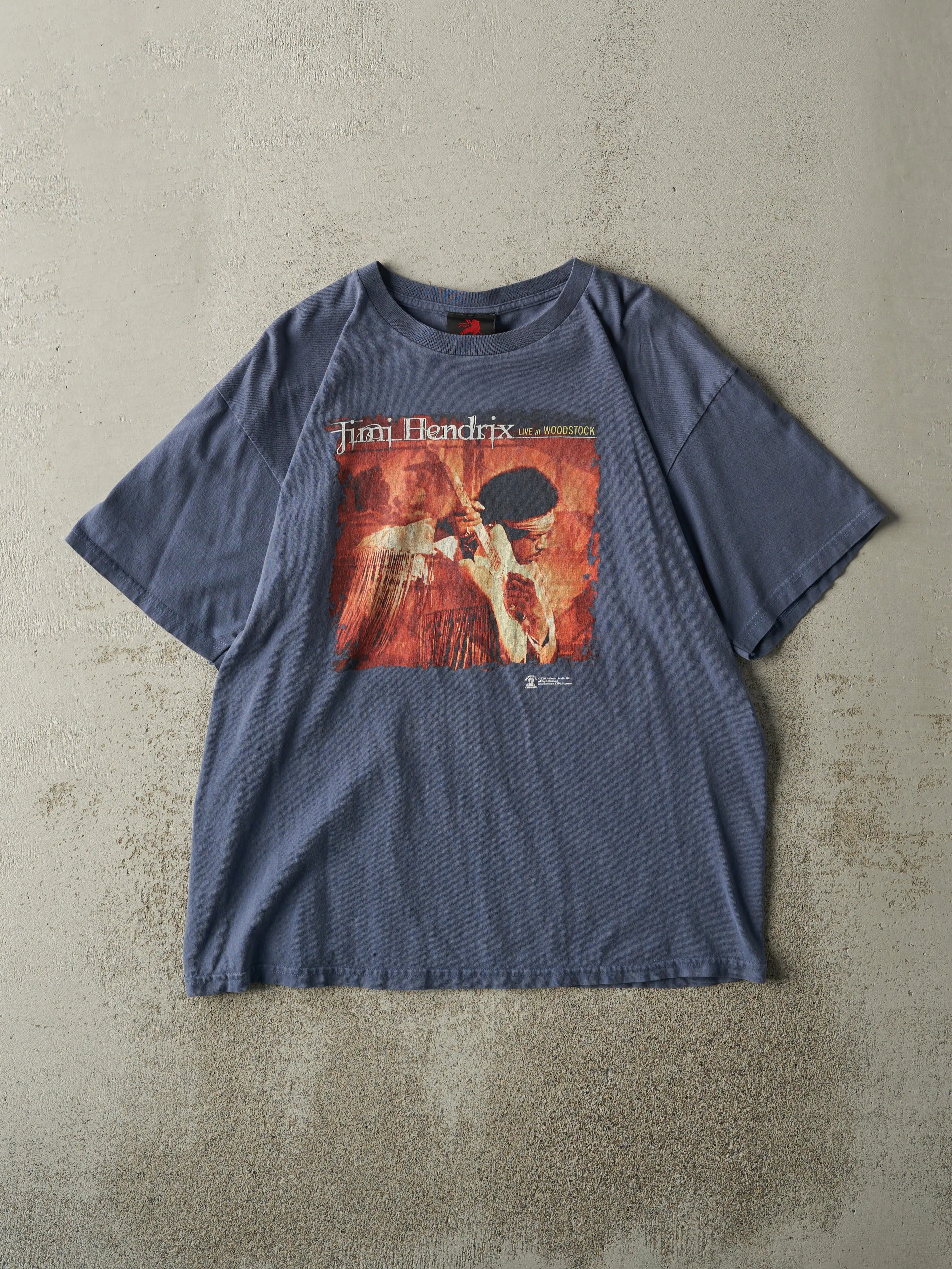 Vintage 00' Slate Blue Jimi Hendrix Live At Woodstock Tee (M/L) sold by Rebalance Vintage