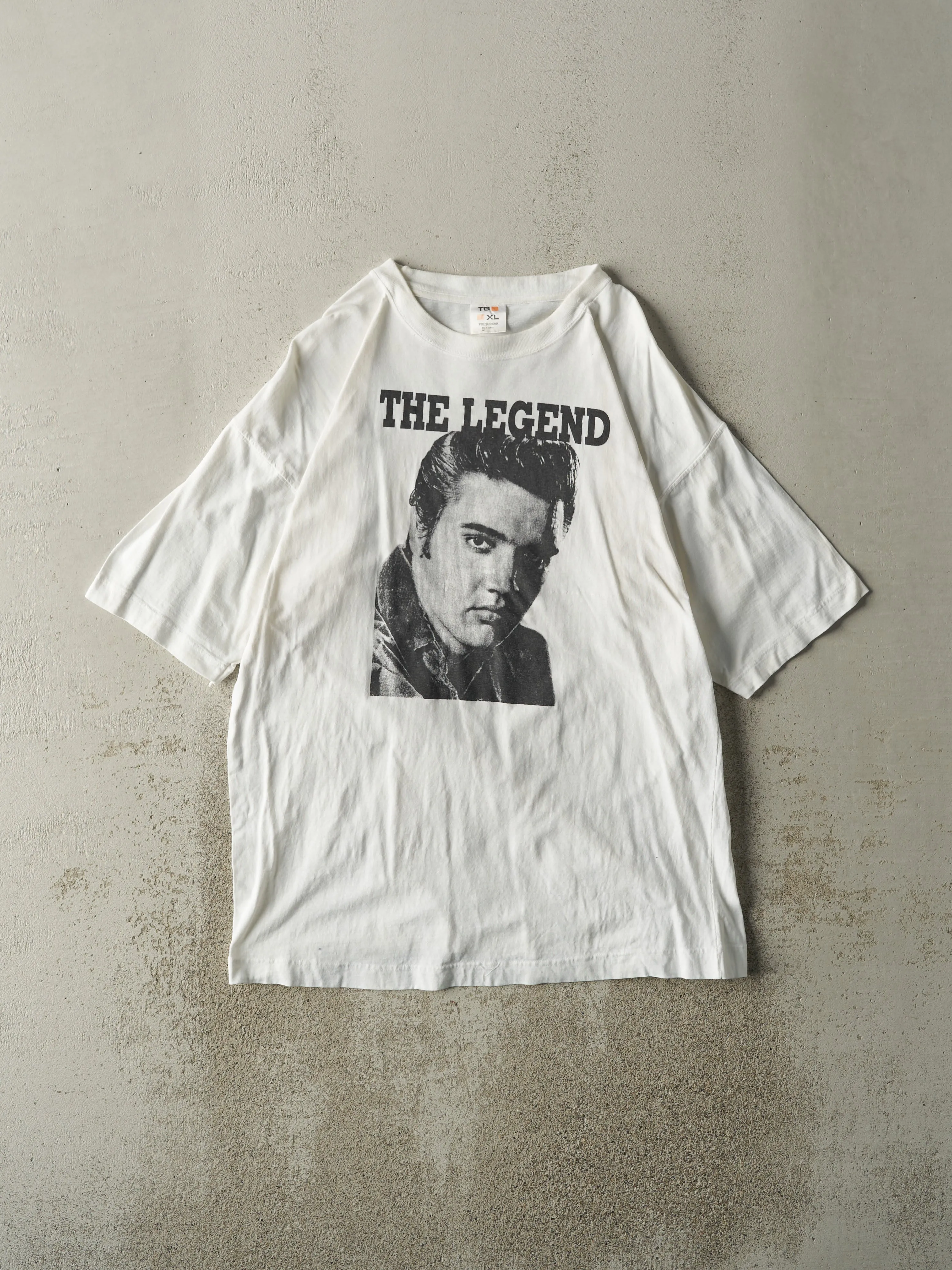 Vintage 90s White Elvis Presley Tee (L/XL) sold by Rebalance Vintage