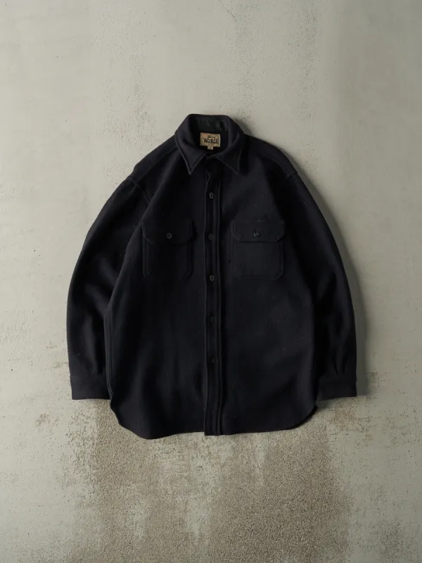 Vintage 80s Navy Blue Woolrich Wool Button Up Jacket (M) sold by Rebalance Vintage