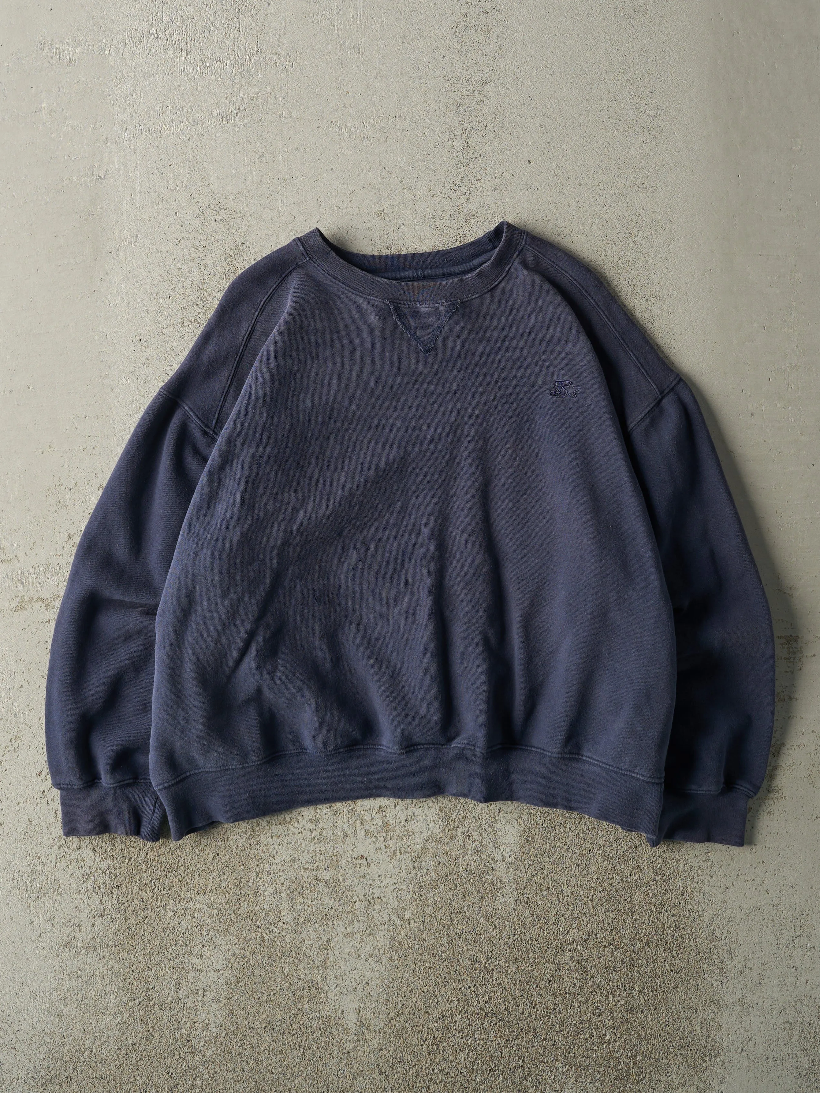 Vintage 90s Navy Blue Embroidered Starter Boxy Crewneck (M/L) sold by Rebalance Vintage