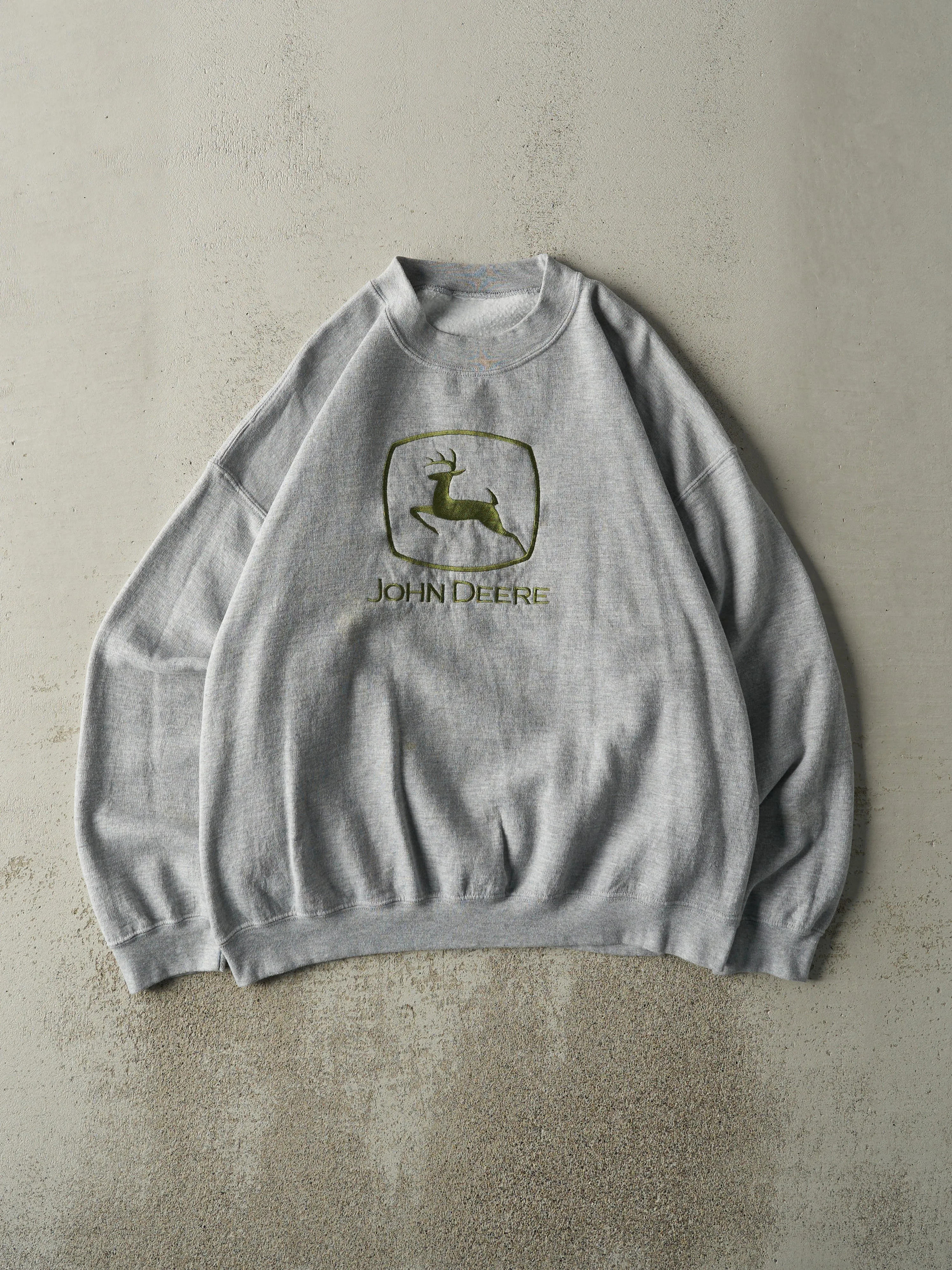 Vintage Y2K Grey Embroidered John Deere Crewneck (XL) sold by Rebalance Vintage