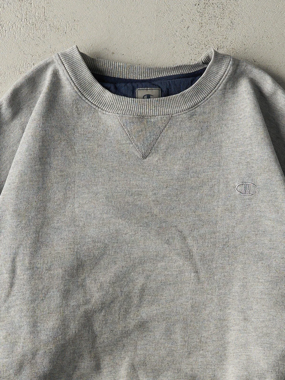 Vintage Y2K Grey Embroidered Champion Crewneck (L/XL) sold by Rebalance Vintage product image thumbnail 2