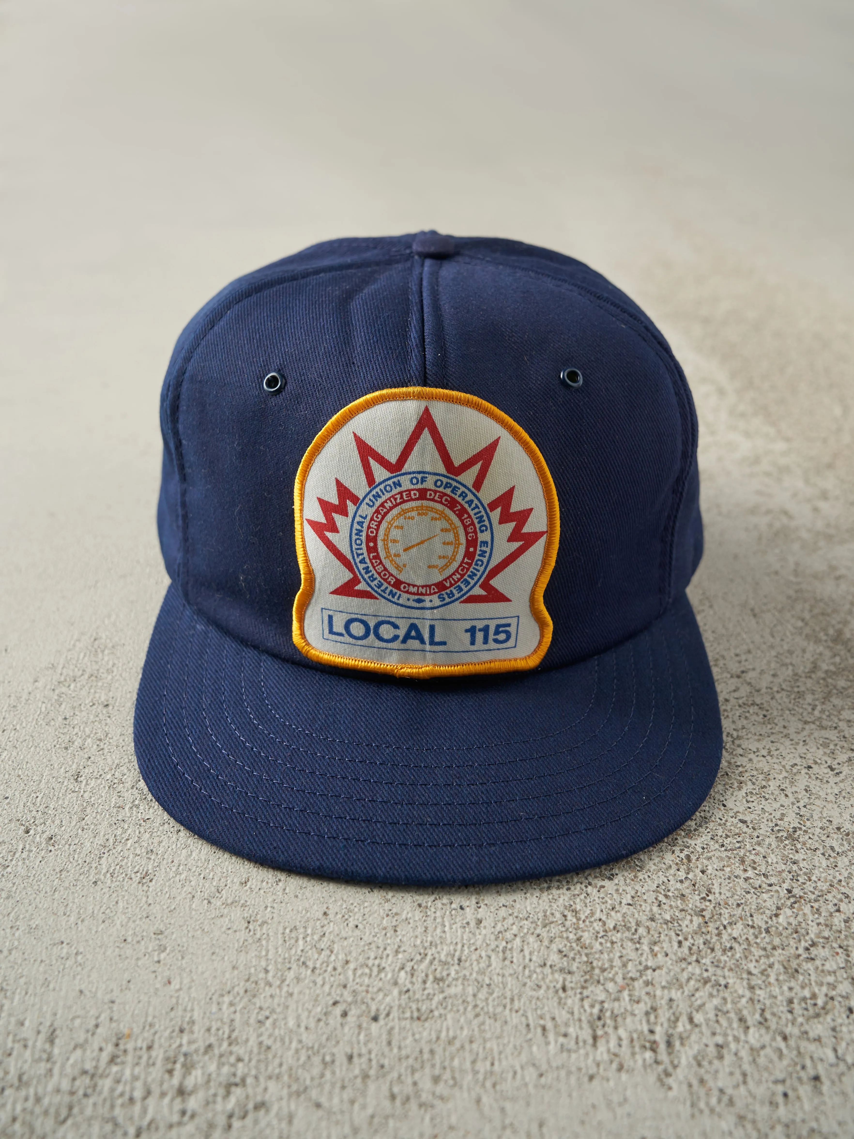 Vintage 80s Navy Blue Engineers Union Local 115 Foam Snapback Hat sold by Rebalance Vintage