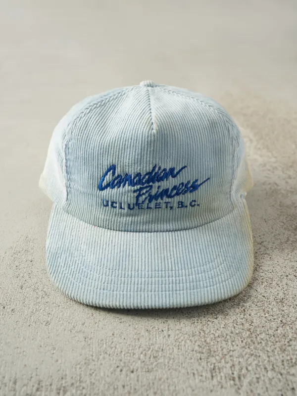 Vintage 90s Blue Canadian Princess Ucluelet, B.C. Corduroy Snapback sold by Rebalance Vintage
