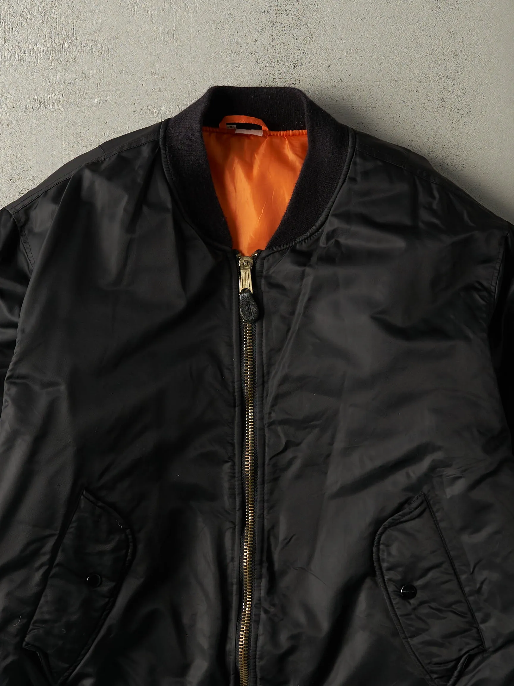 Vintage 90s Black & Orange Reversible Bomber Flight Jacket (XL) sold by Rebalance Vintage product image thumbnail 4