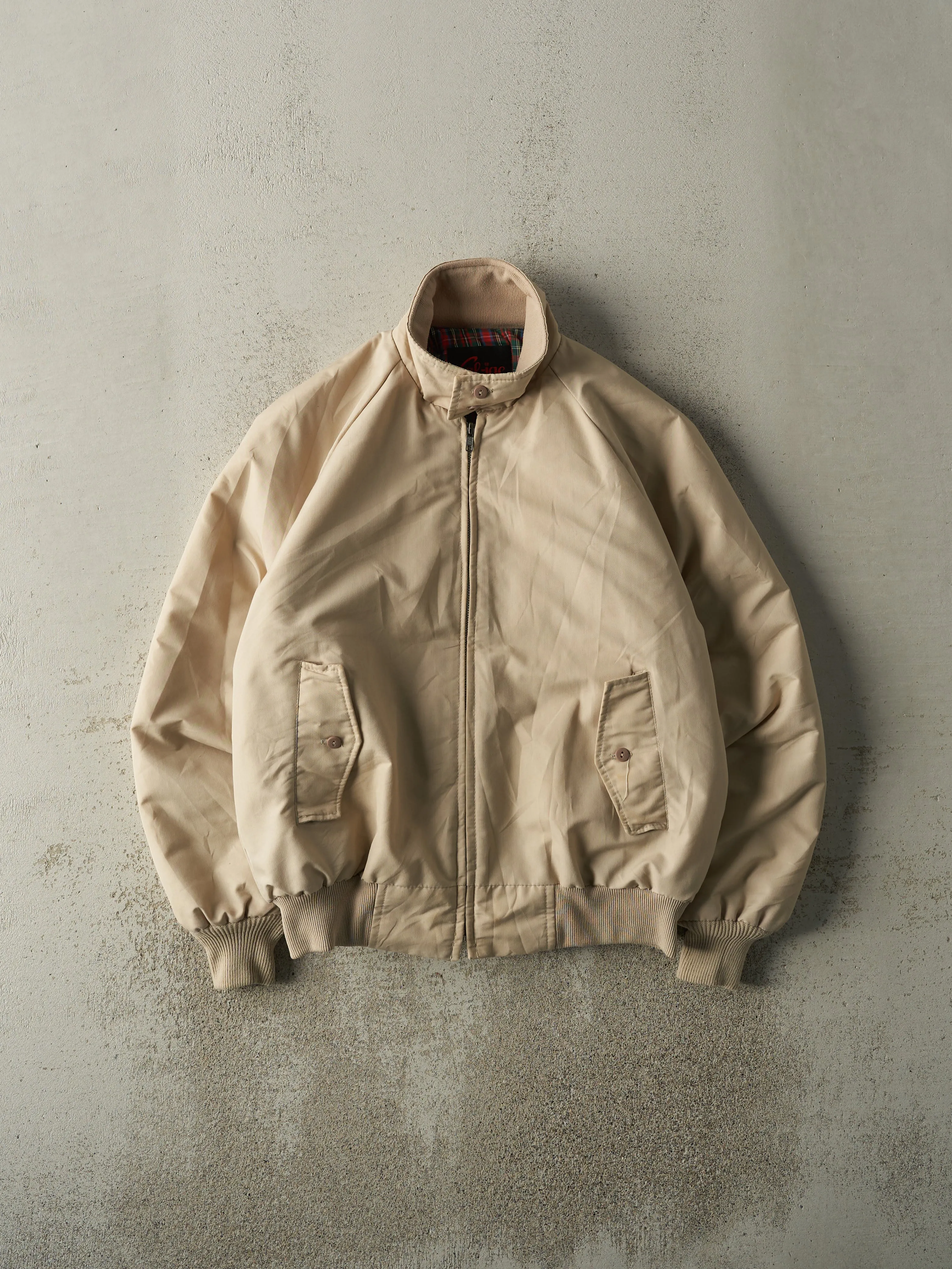 Vintage 80s Beige Flannel Lined Harrington Jacket (M) sold by Rebalance Vintage