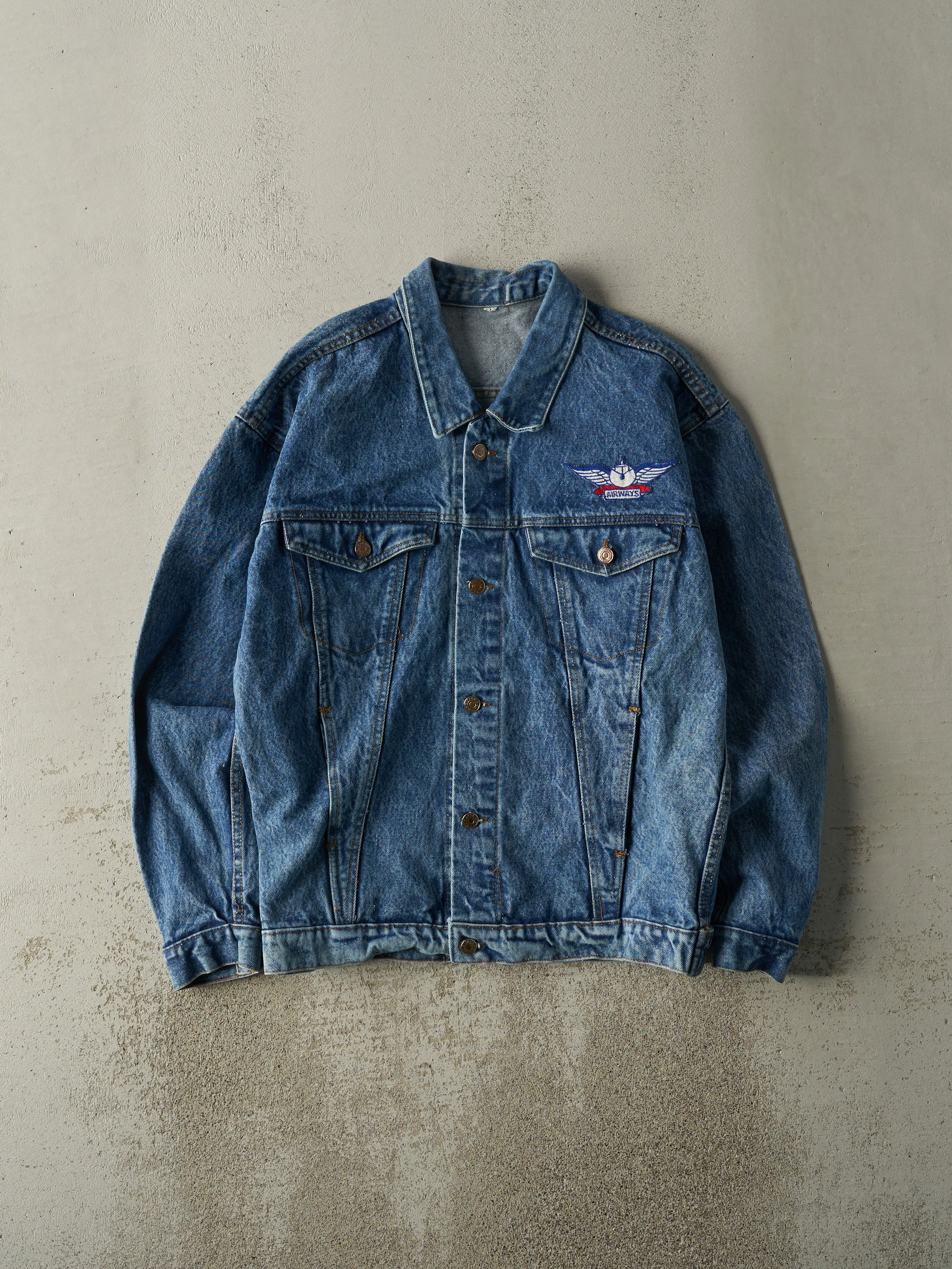 Vintage 90s Mid Wash Embroidered Air Cadet Jean Jacket (L/XL) sold by Rebalance Vintage