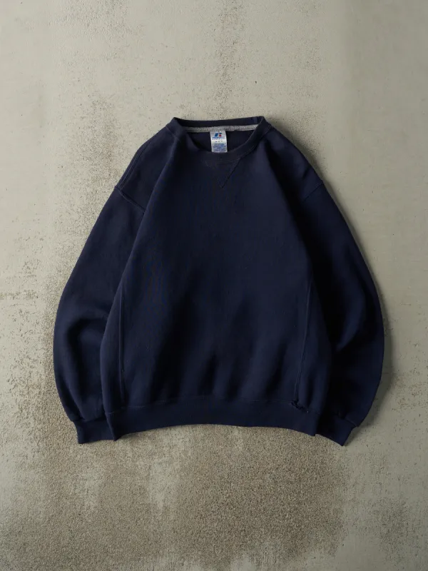 Vintage Y2K Navy Blue Russell Athletic Blank Crewneck (M) sold by Rebalance Vintage