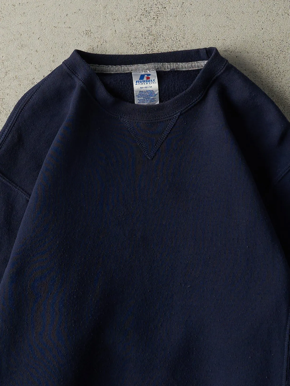 Vintage Y2K Navy Blue Russell Athletic Blank Crewneck (M) sold by Rebalance Vintage product image thumbnail 2