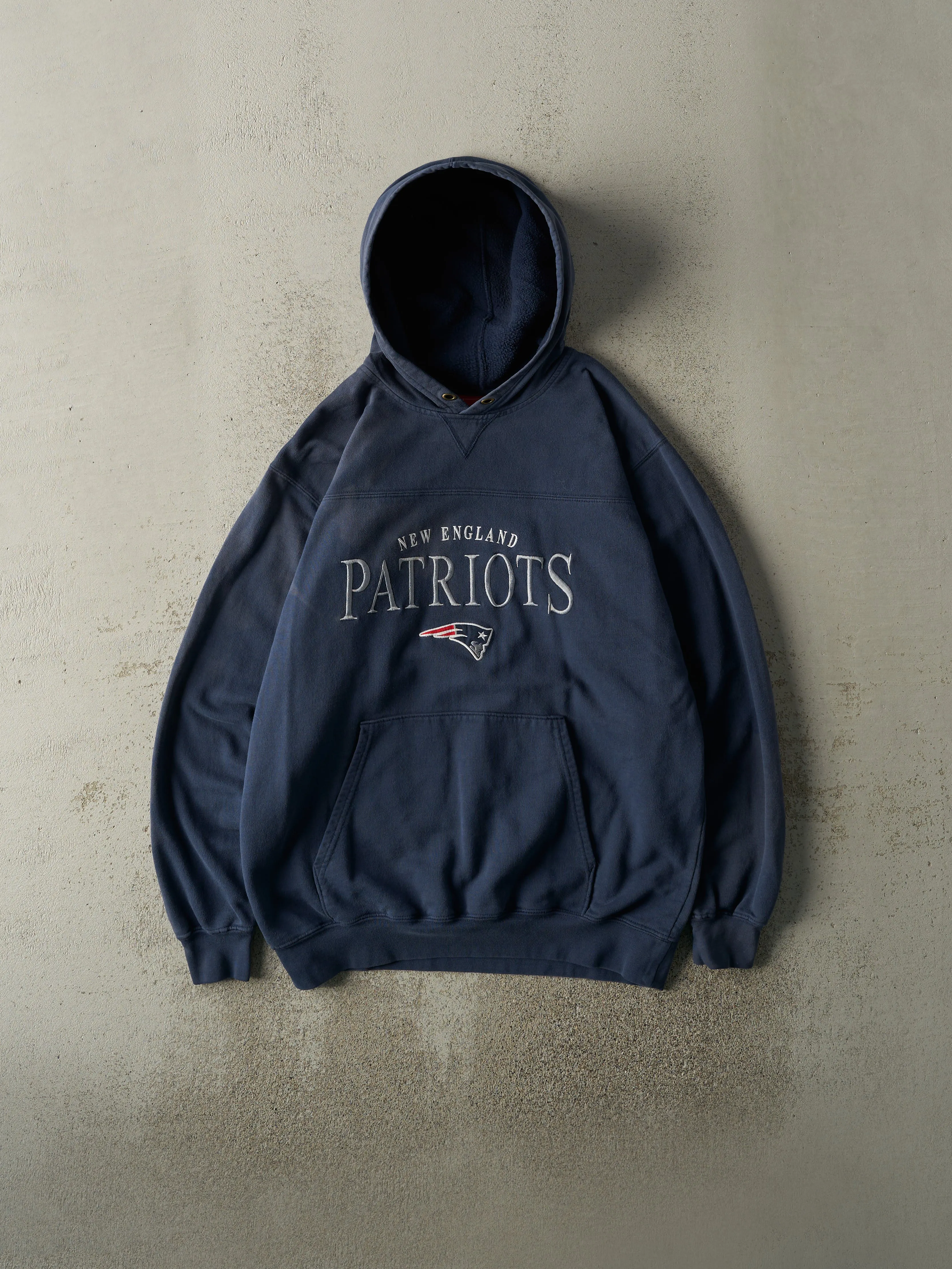 Vintage 90s Navy Blue Embroidered New England Patriots Hoodie (M) sold by Rebalance Vintage