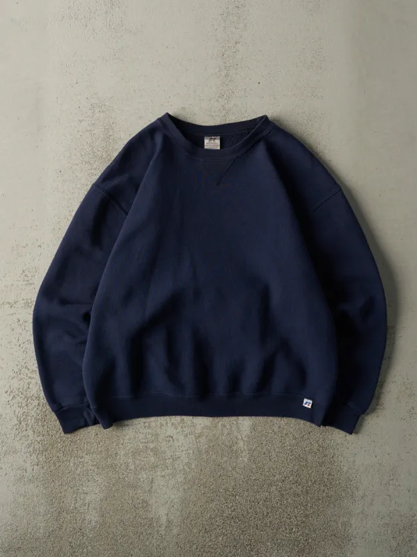 Vintage Y2K Navy Blue Russell Athletic Blank Crewneck (M) sold by Rebalance Vintage