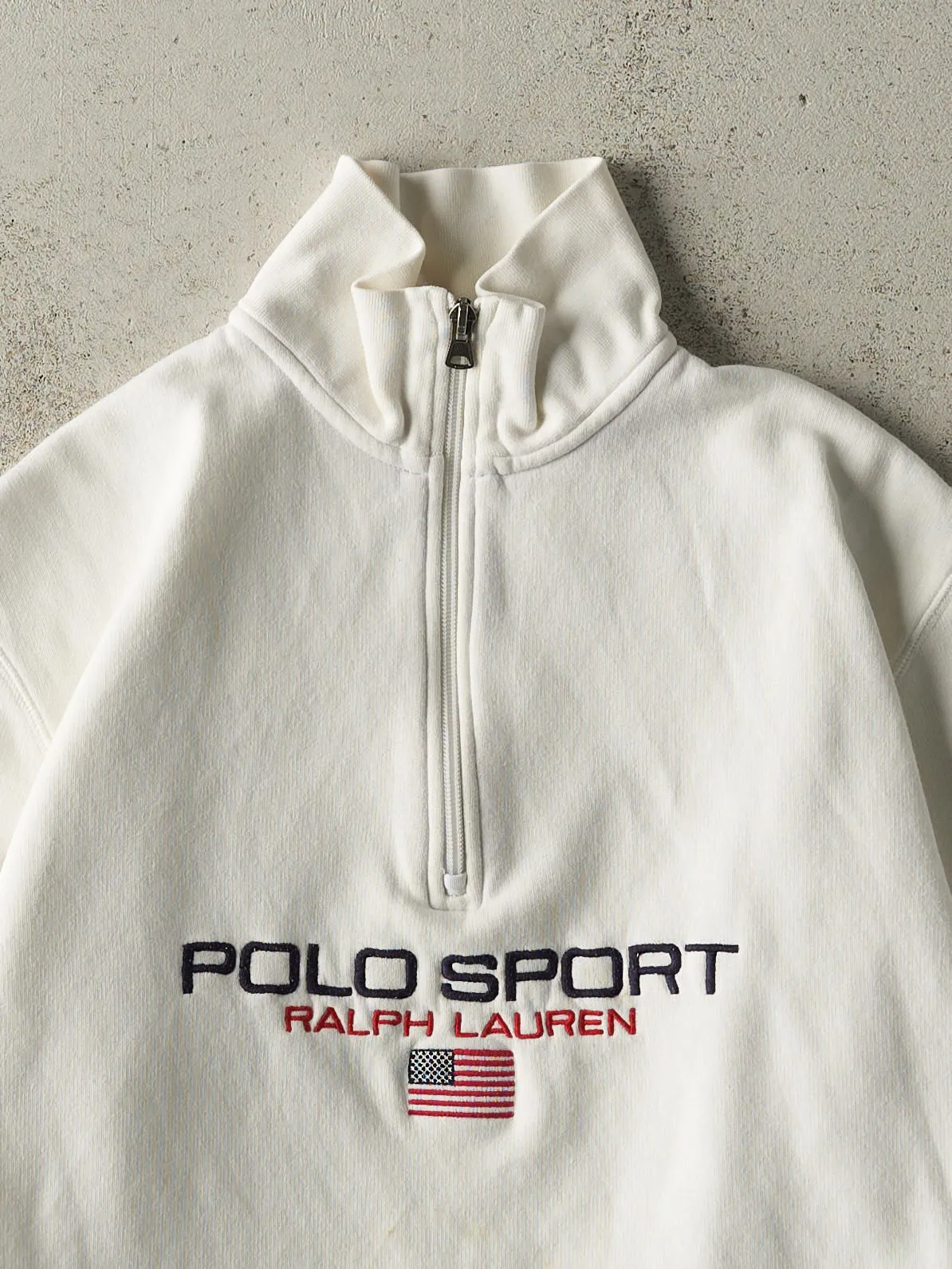 Vintage Y2K White Embroidered Polo Sport Quarter Zip (M/L) sold by Rebalance Vintage product image thumbnail 2