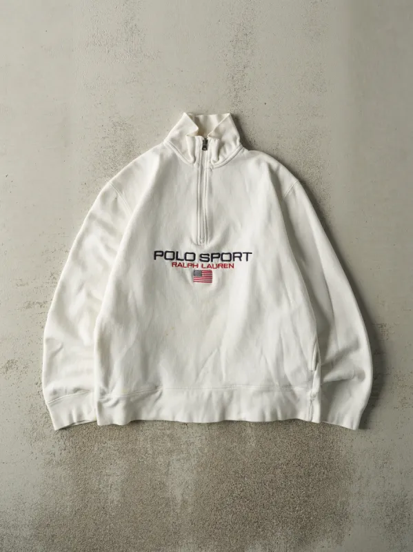 Vintage Y2K White Embroidered Polo Sport Quarter Zip (M/L) sold by Rebalance Vintage