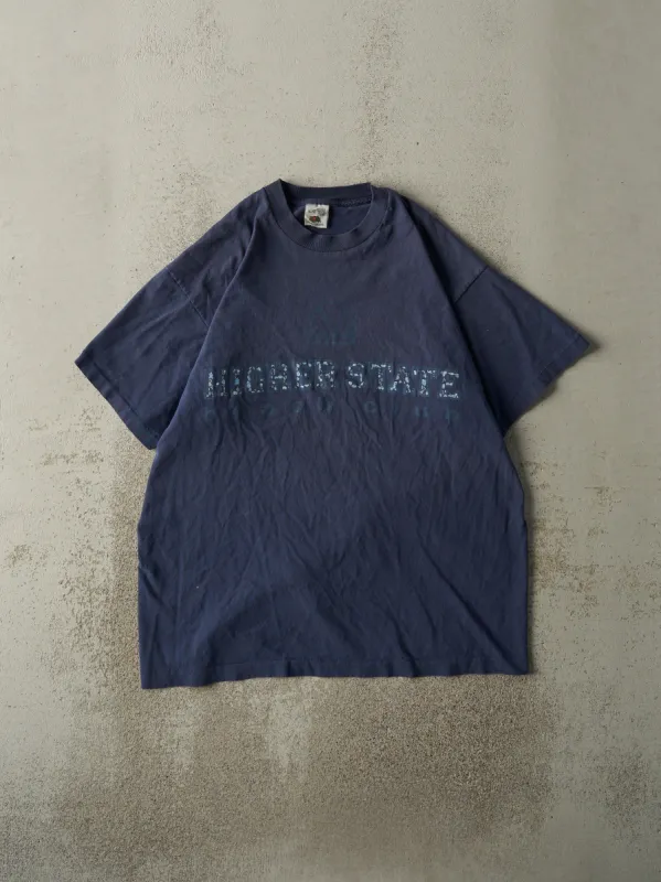 Vintage 90s Navy Blue Higher State Beach Club Single Stitch Tee (L/XL) sold by Rebalance Vintage