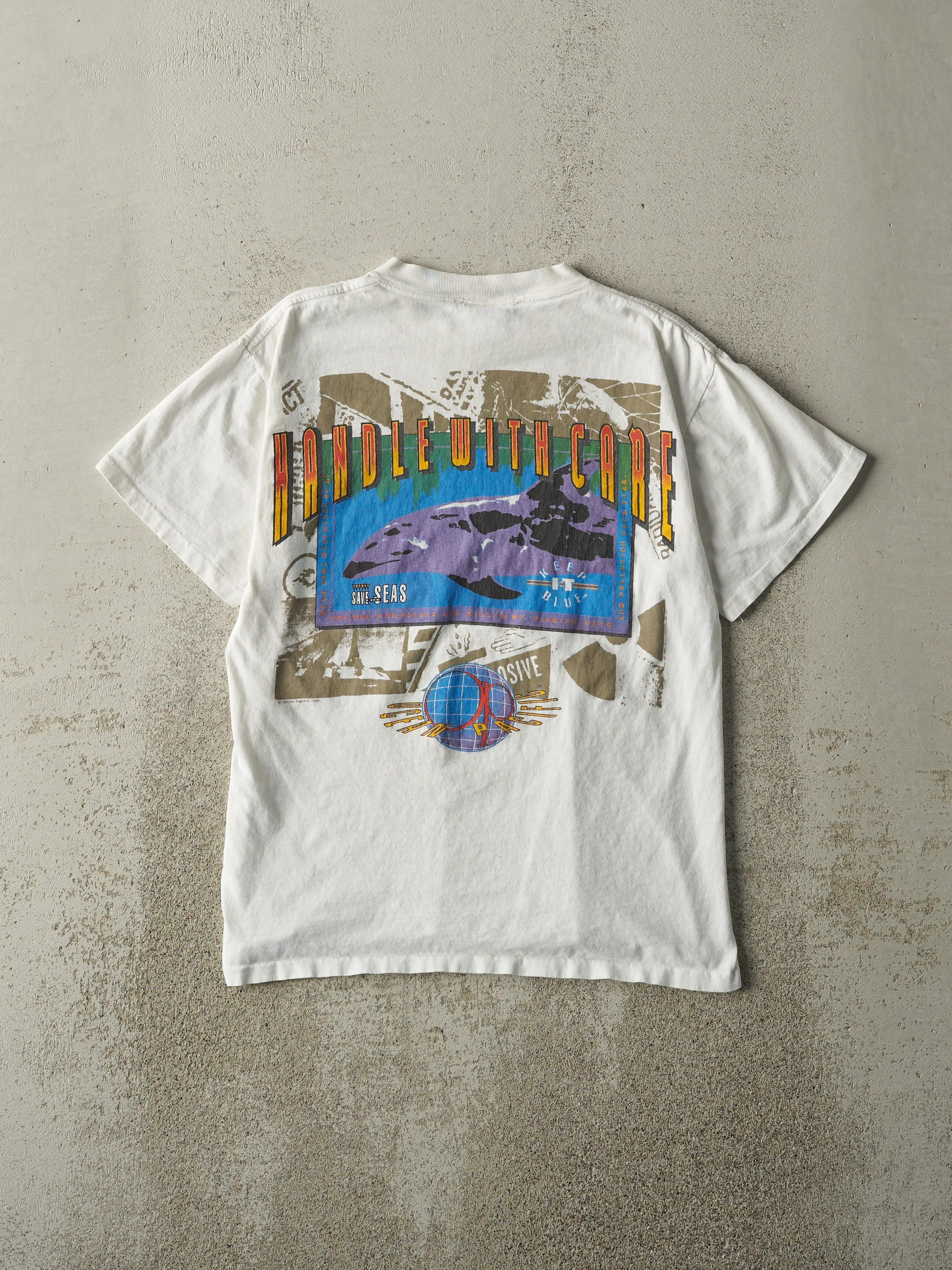 Vintage 93' White Ocean Pacific Single Stitch Tee (S) sold by Rebalance Vintage