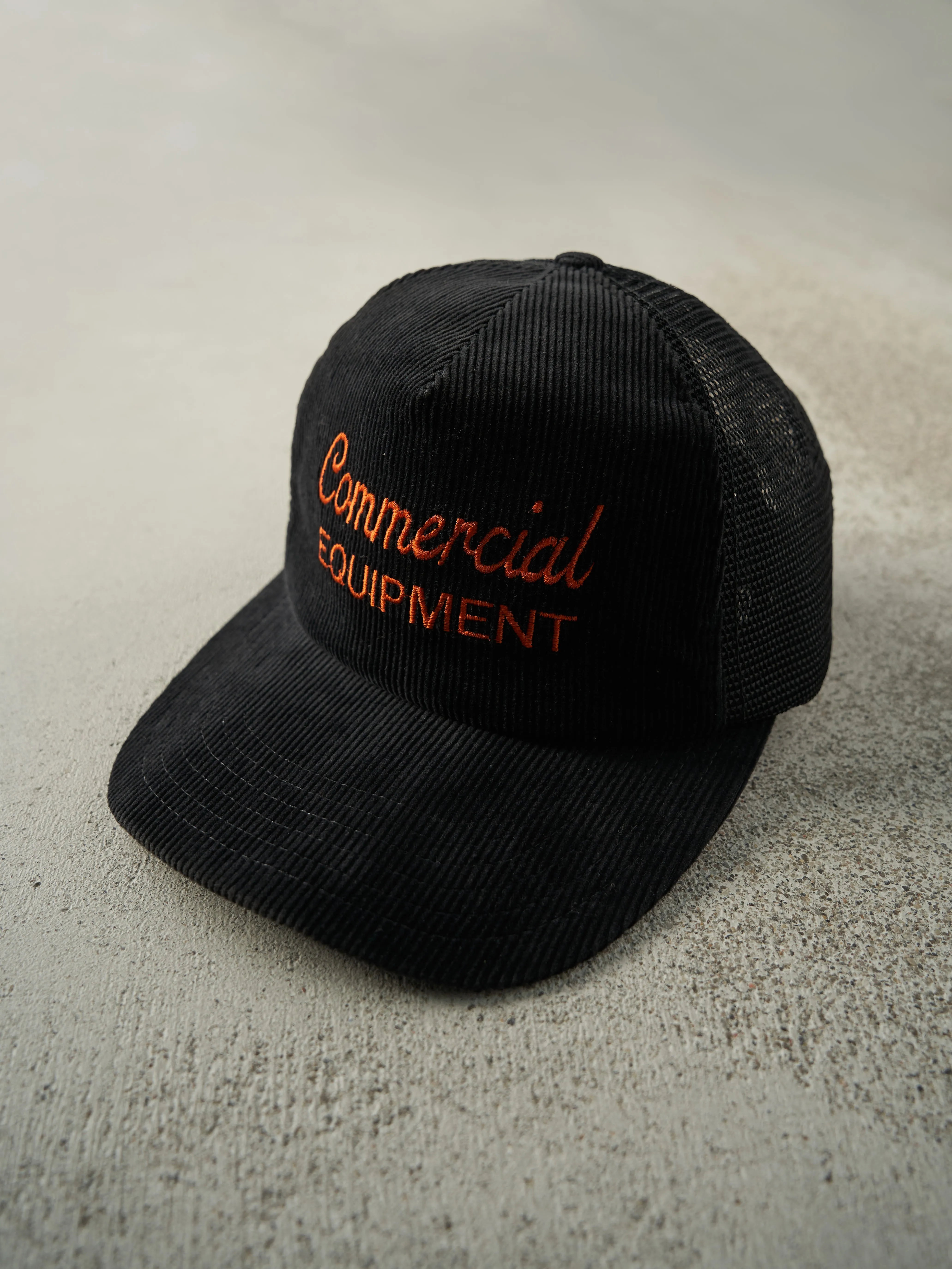 Vintage 80s Black Commercial Equipment Embroidered Corduroy Trucker Hat sold by Rebalance Vintage product image thumbnail 2