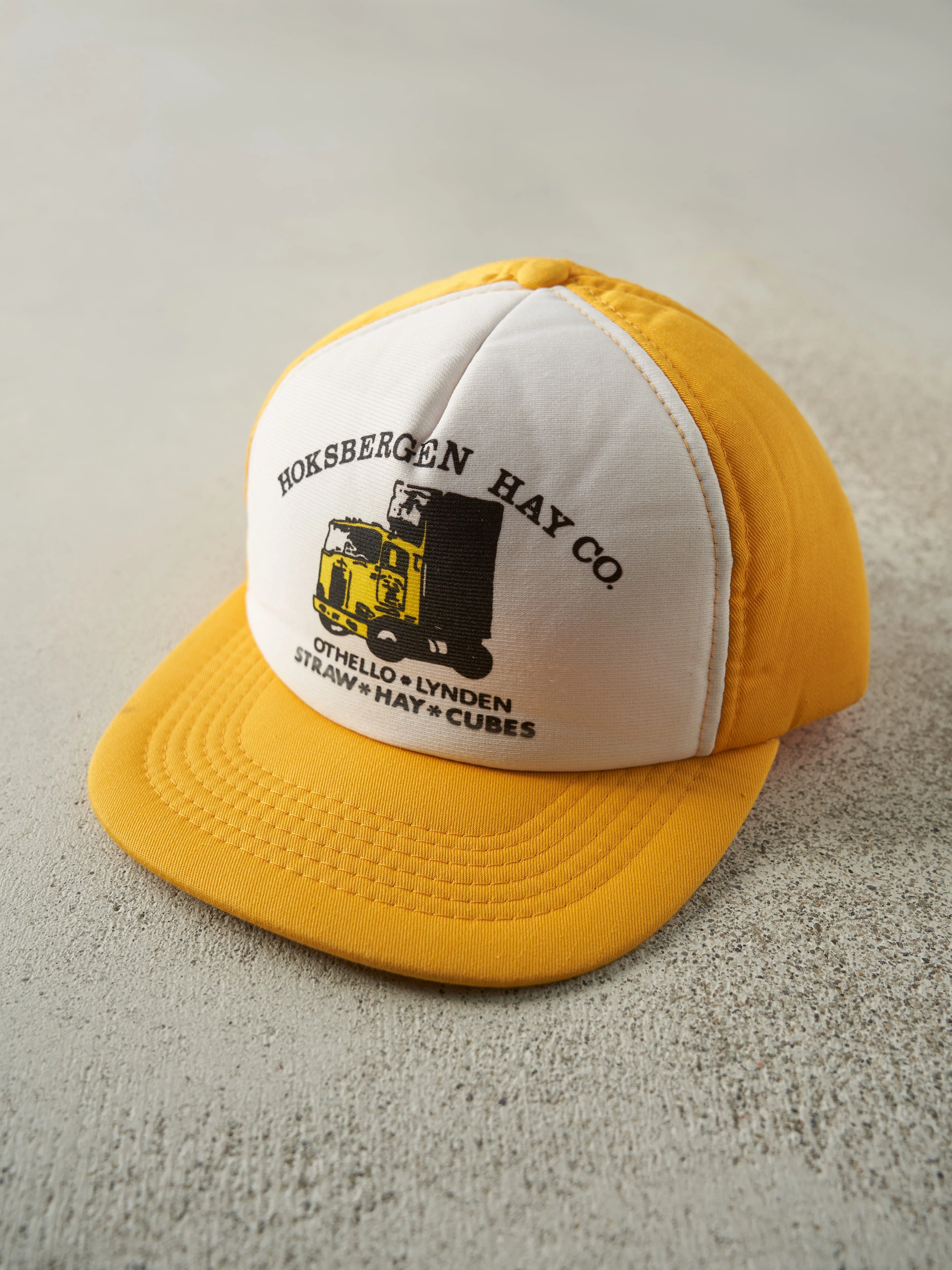 Vintage 80s Yellow & White Hoksbergen Hay Co. Foam Snapback Hat sold by Rebalance Vintage product image thumbnail 2