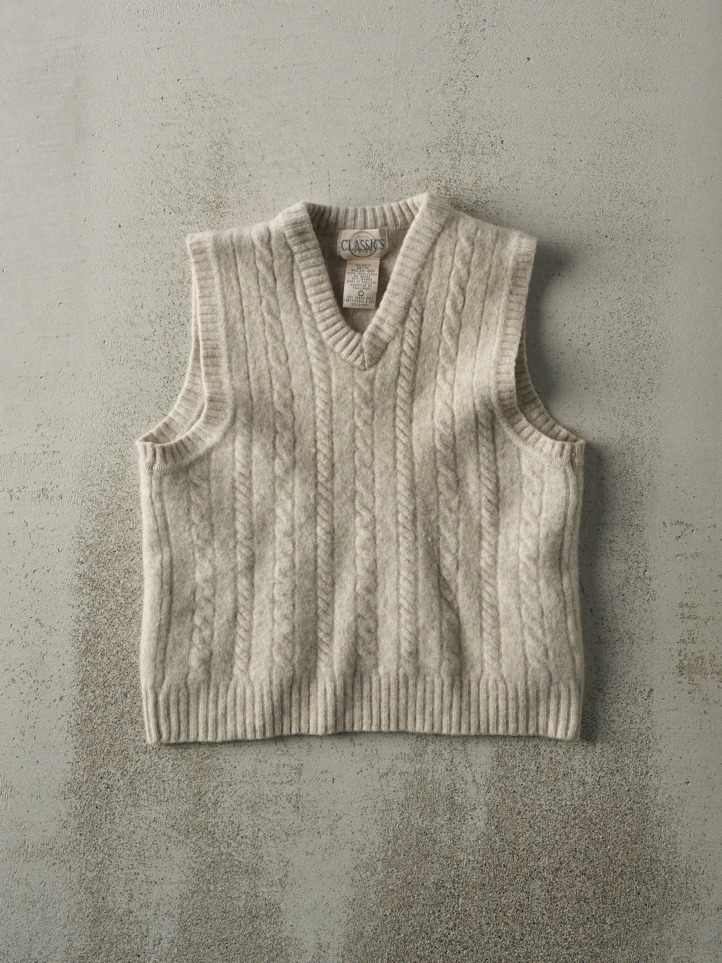 Vintage 90s Beige Cable Knit Wool Vest (S) sold by Rebalance Vintage
