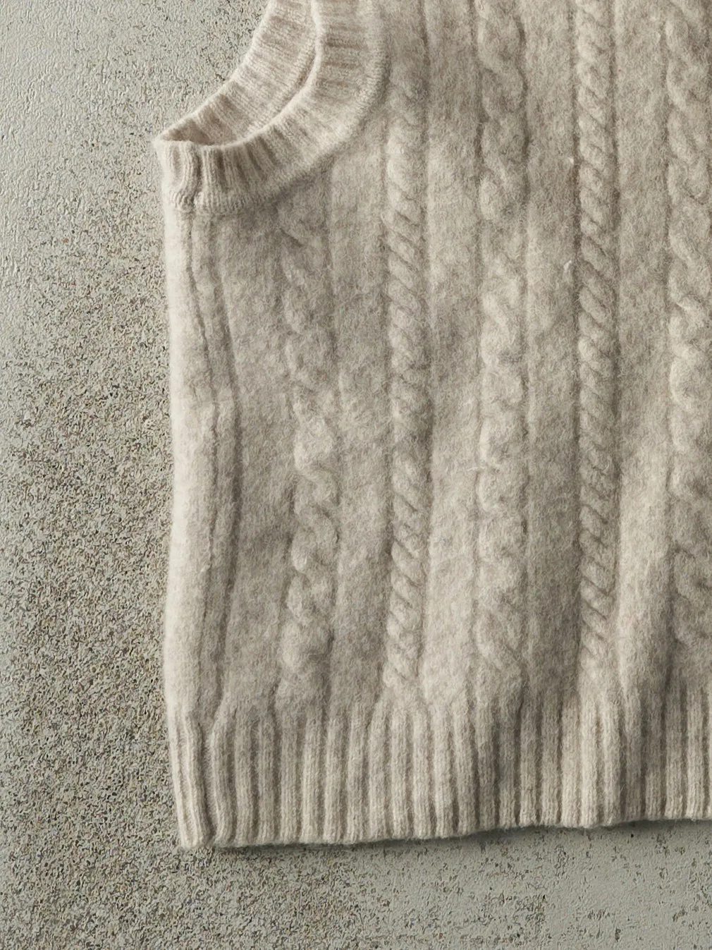 Vintage 90s Beige Cable Knit Wool Vest (S) sold by Rebalance Vintage product image thumbnail 3