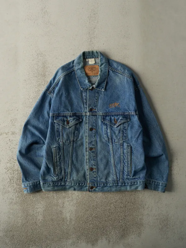 Vintage Y2K Mid Wash Embroidered Denim Jacket (XL) sold by Rebalance Vintage