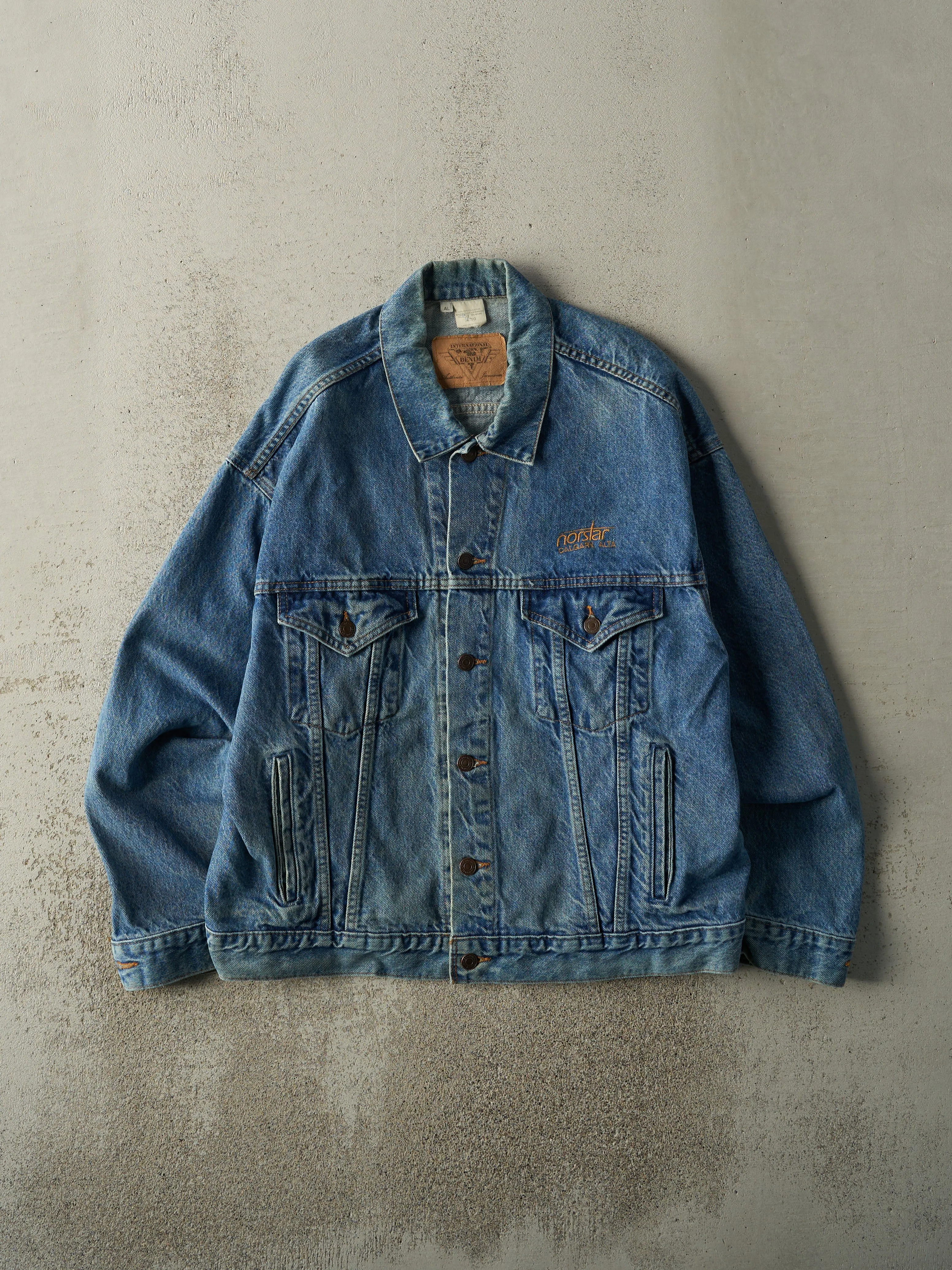 Vintage Y2K Mid Wash Embroidered Denim Jacket (XL) sold by Rebalance Vintage
