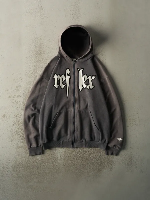Vintage Y2K Faded Charcoal Grey Reflex Zip Up Hoodie (L) sold by Rebalance Vintage