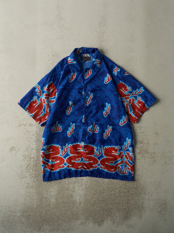 Vintage Y2K Blue Dragon Print Button Up Tee (L) sold by Rebalance Vintage