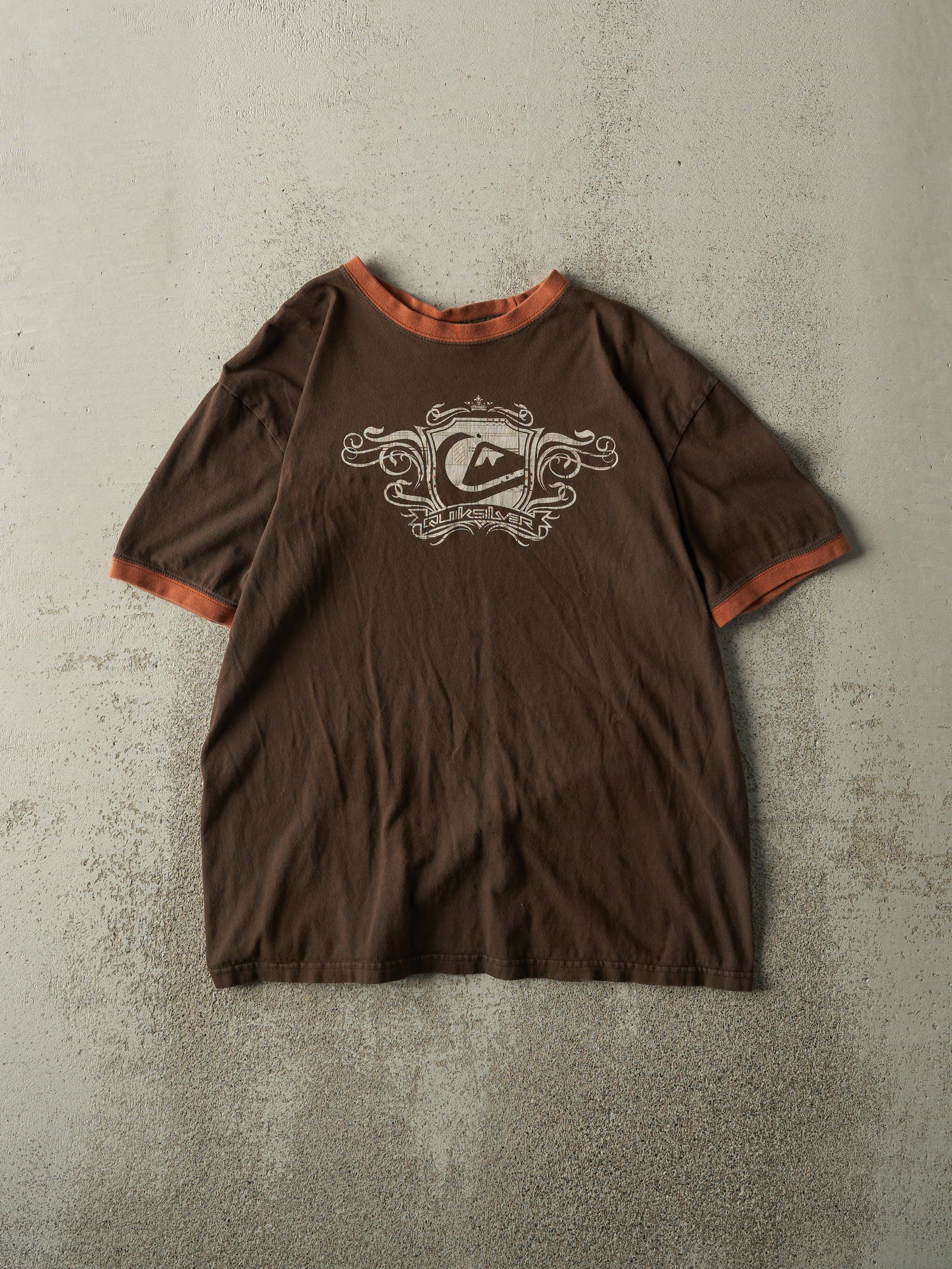 Vintage Y2K Brown & Orange Quicksilver Ringer Tee (S) sold by Rebalance Vintage